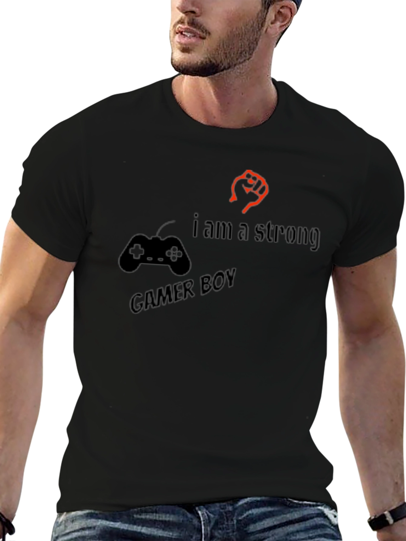 Strong Gamer Boy Black T-Shirt - Console Fist Design