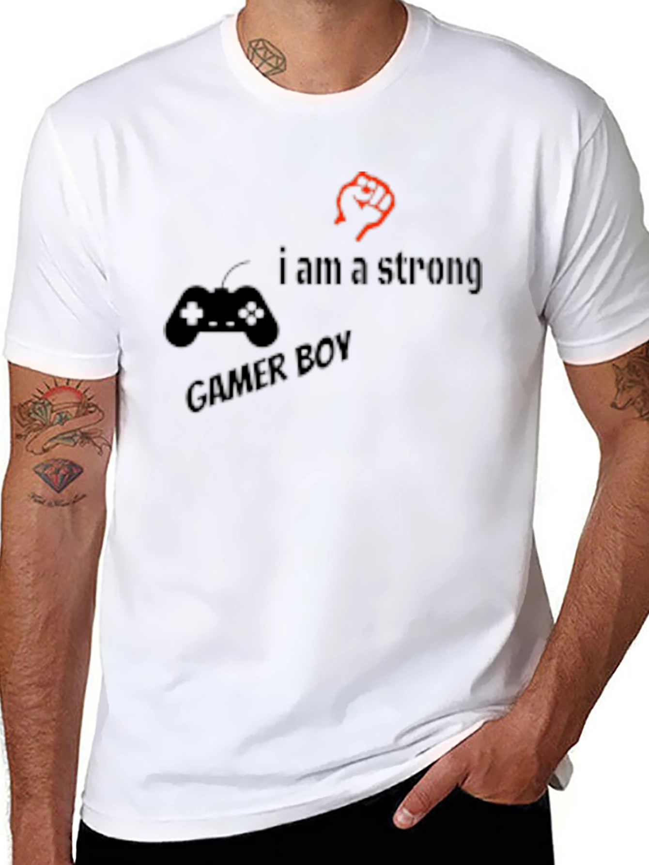 Strong Gamer Boy Black T-Shirt - Console Fist Design