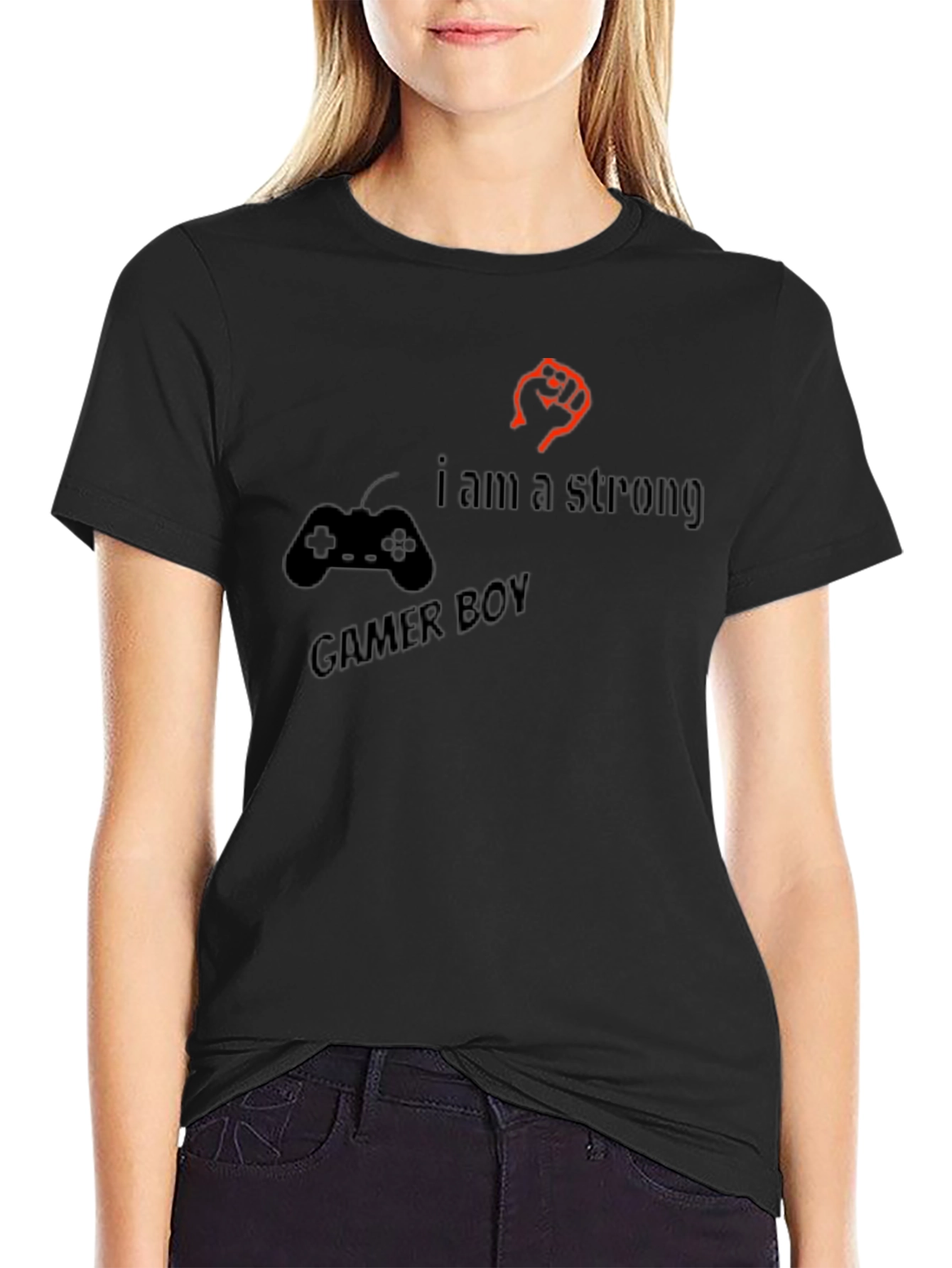 Strong Gamer Boy Black T-Shirt - Console Fist Design
