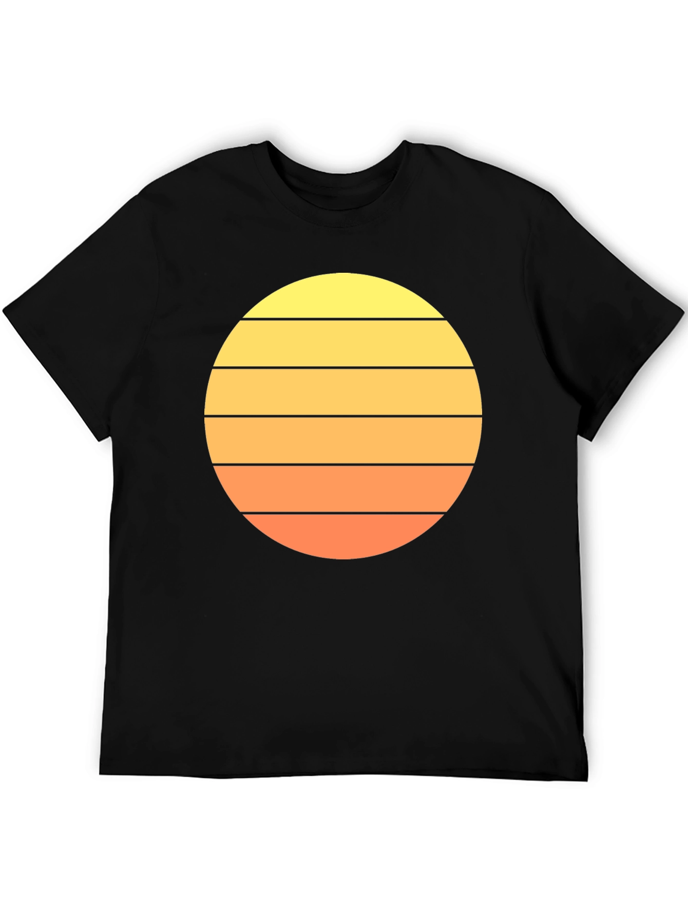 Retro Sunset Striped T-Shirt - Mens Black Tee