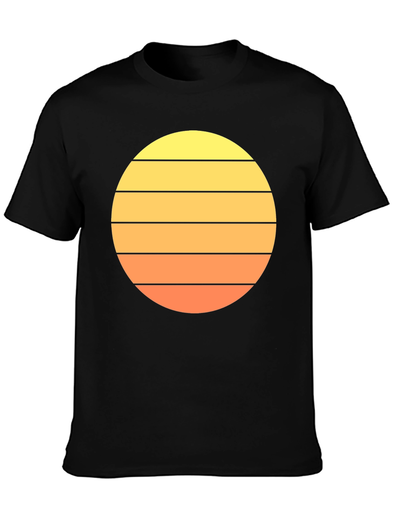 Retro Sunset Striped T-Shirt - Mens Black Tee