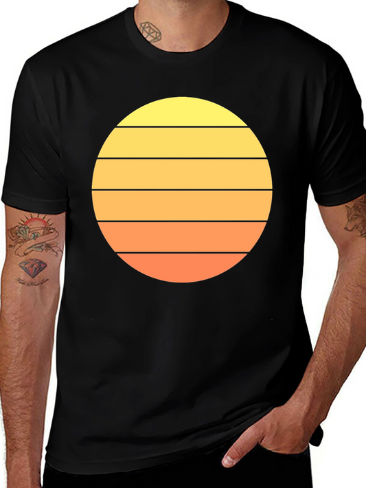 Retro Sunset Striped T-Shirt - Mens Black Tee