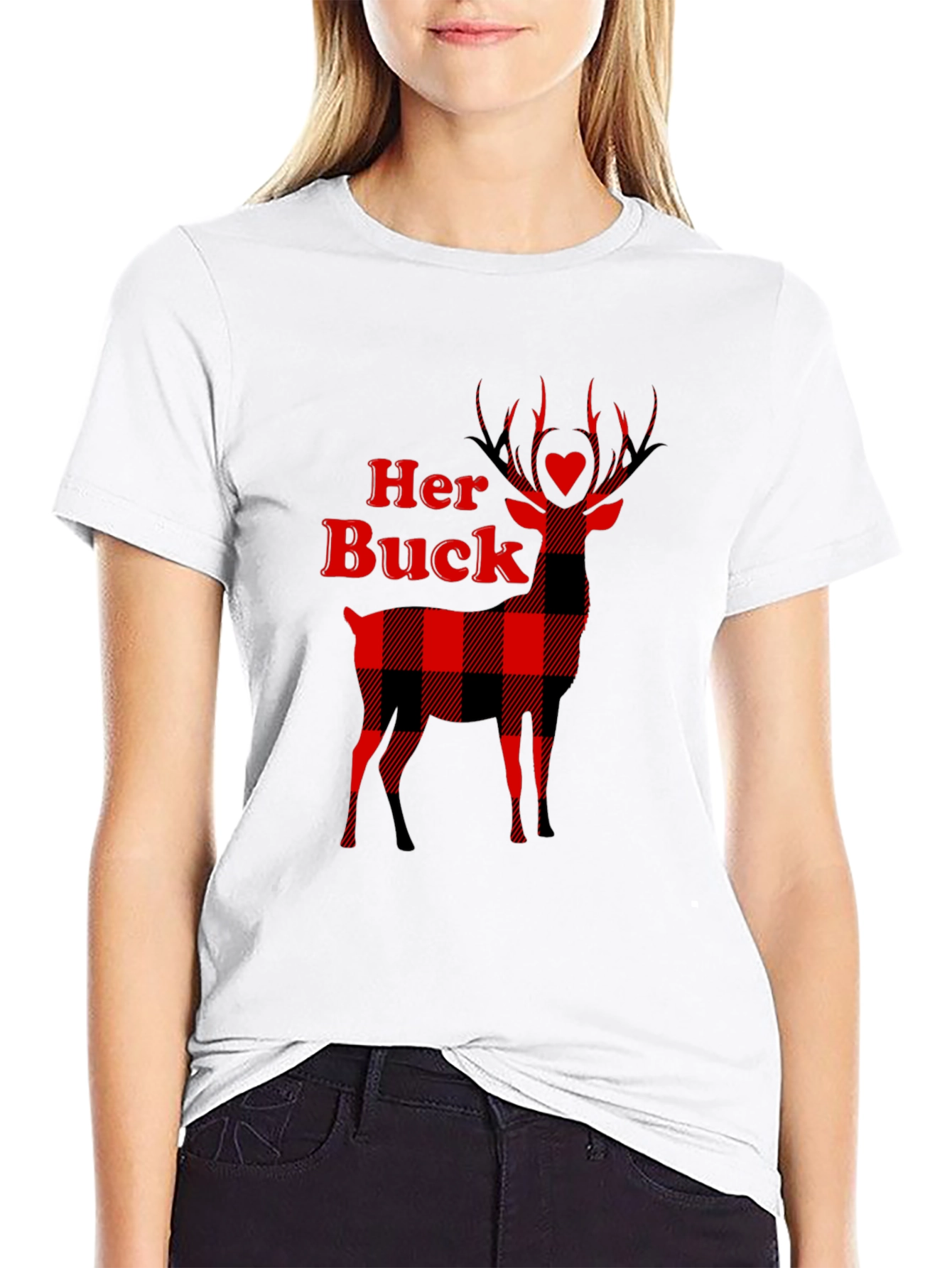 Her Buck Plaid Deer Couple T-Shirt