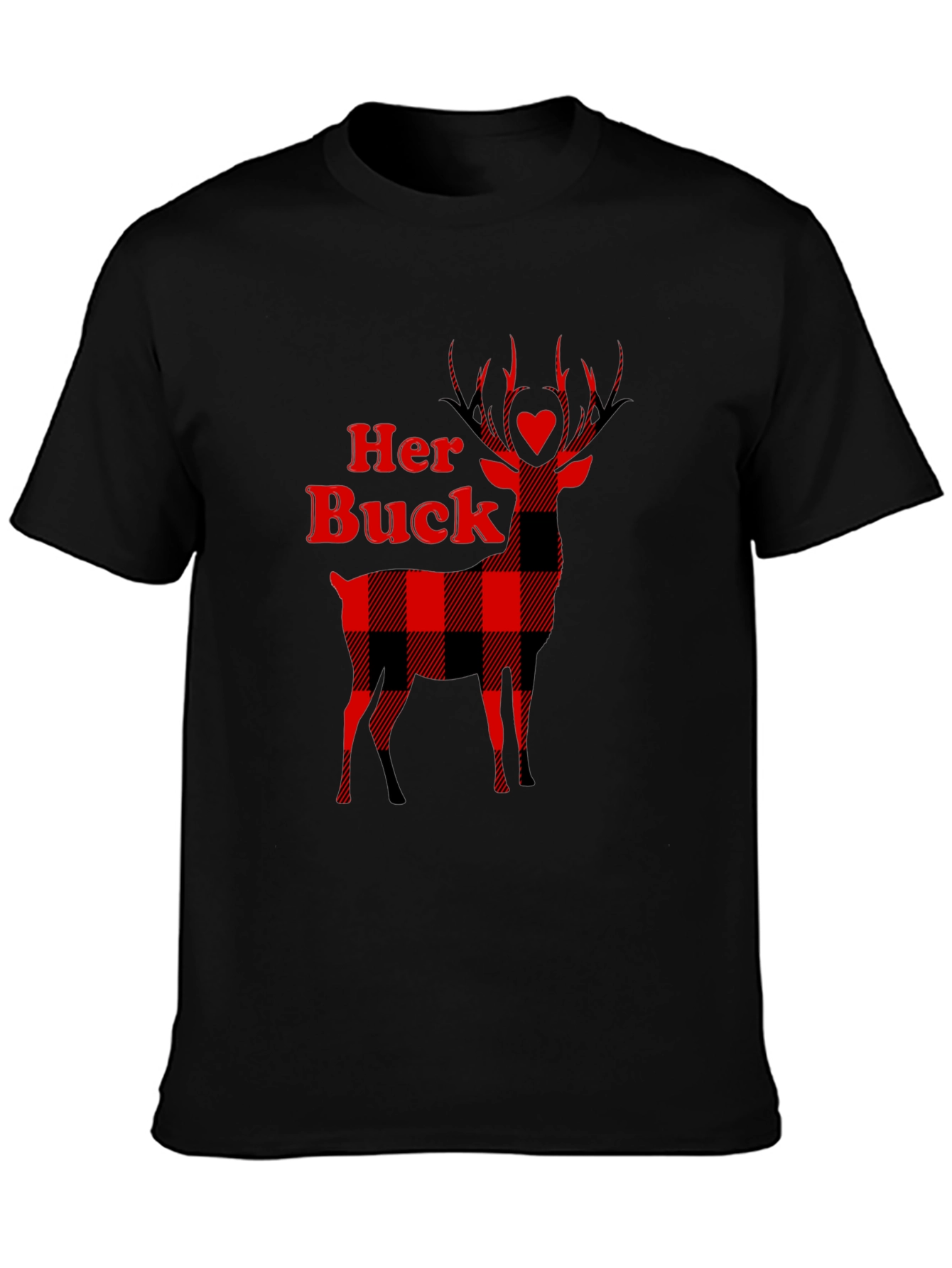 Her Buck Plaid Deer Couple T-Shirt