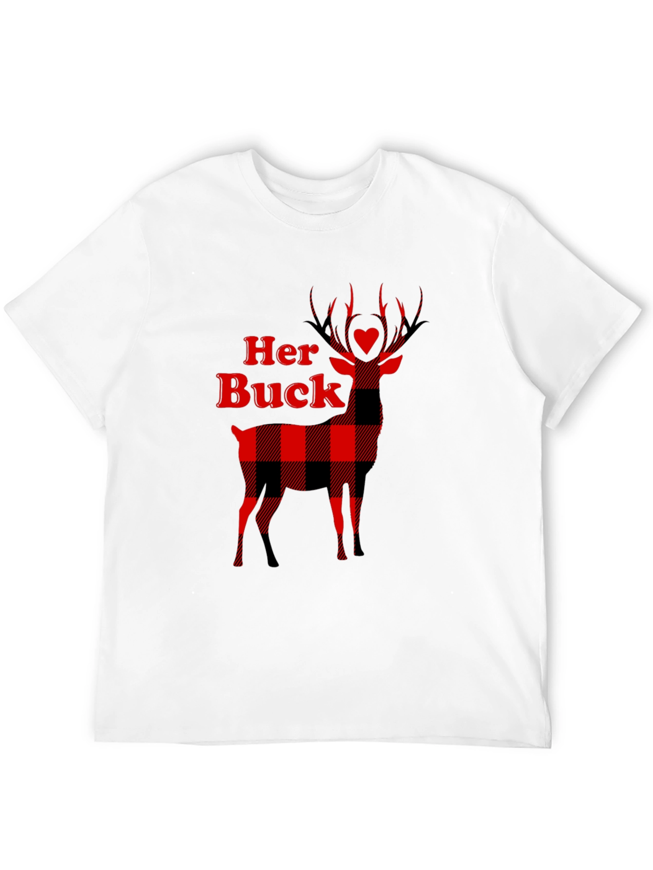 Her Buck Plaid Deer Couple T-Shirt