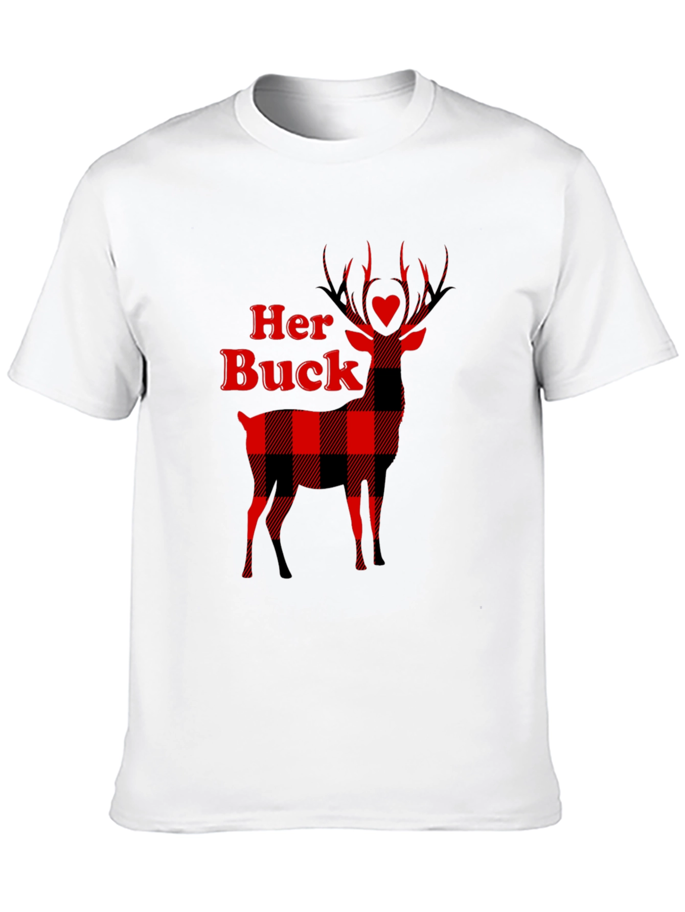 Her Buck Plaid Deer Couple T-Shirt