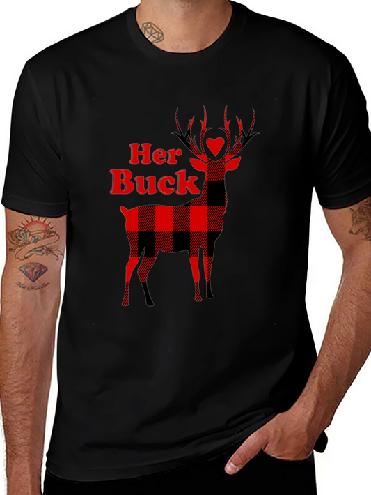 Her Buck Plaid Deer Couple T-Shirt