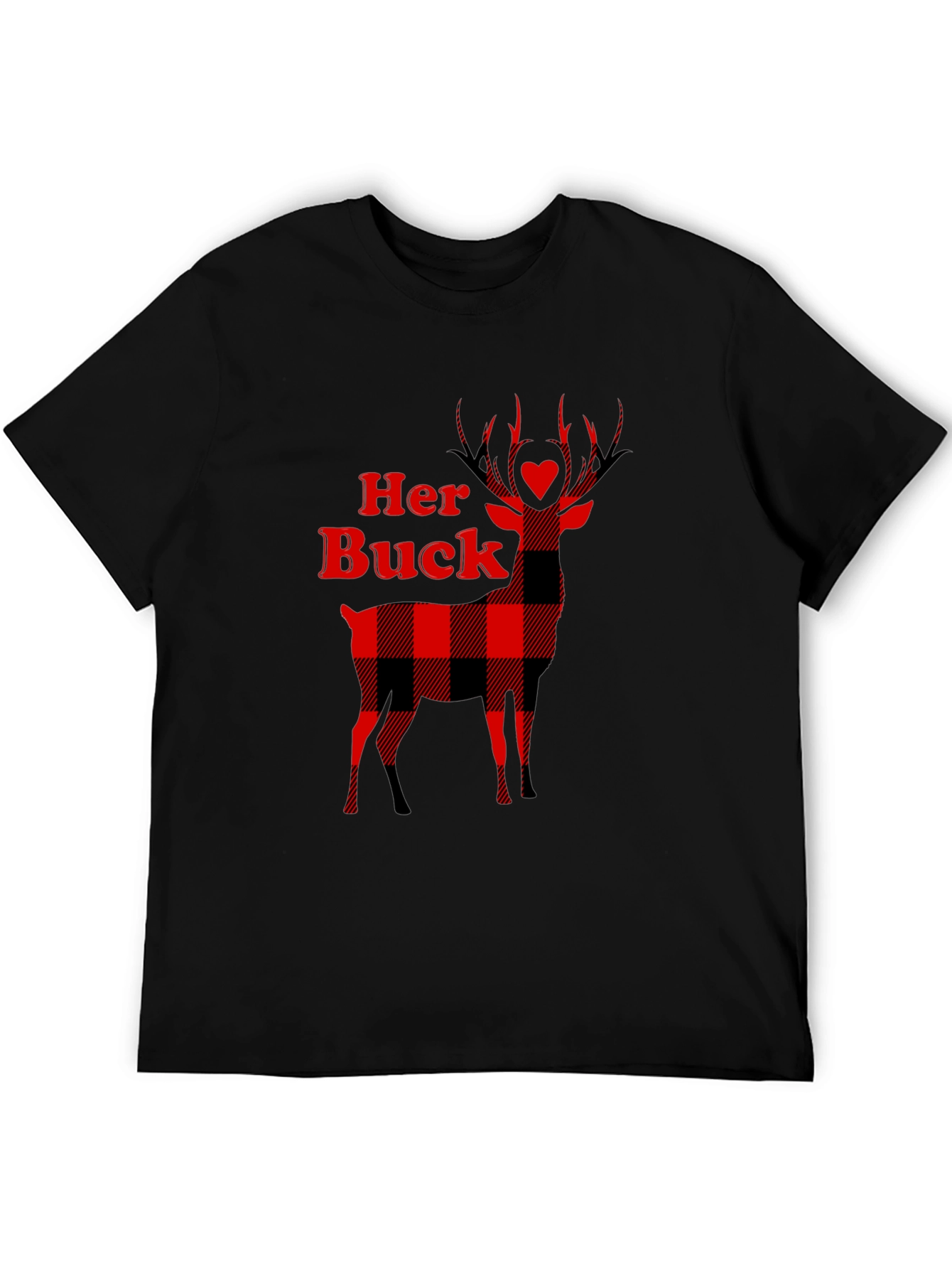 Her Buck Plaid Deer Couple T-Shirt