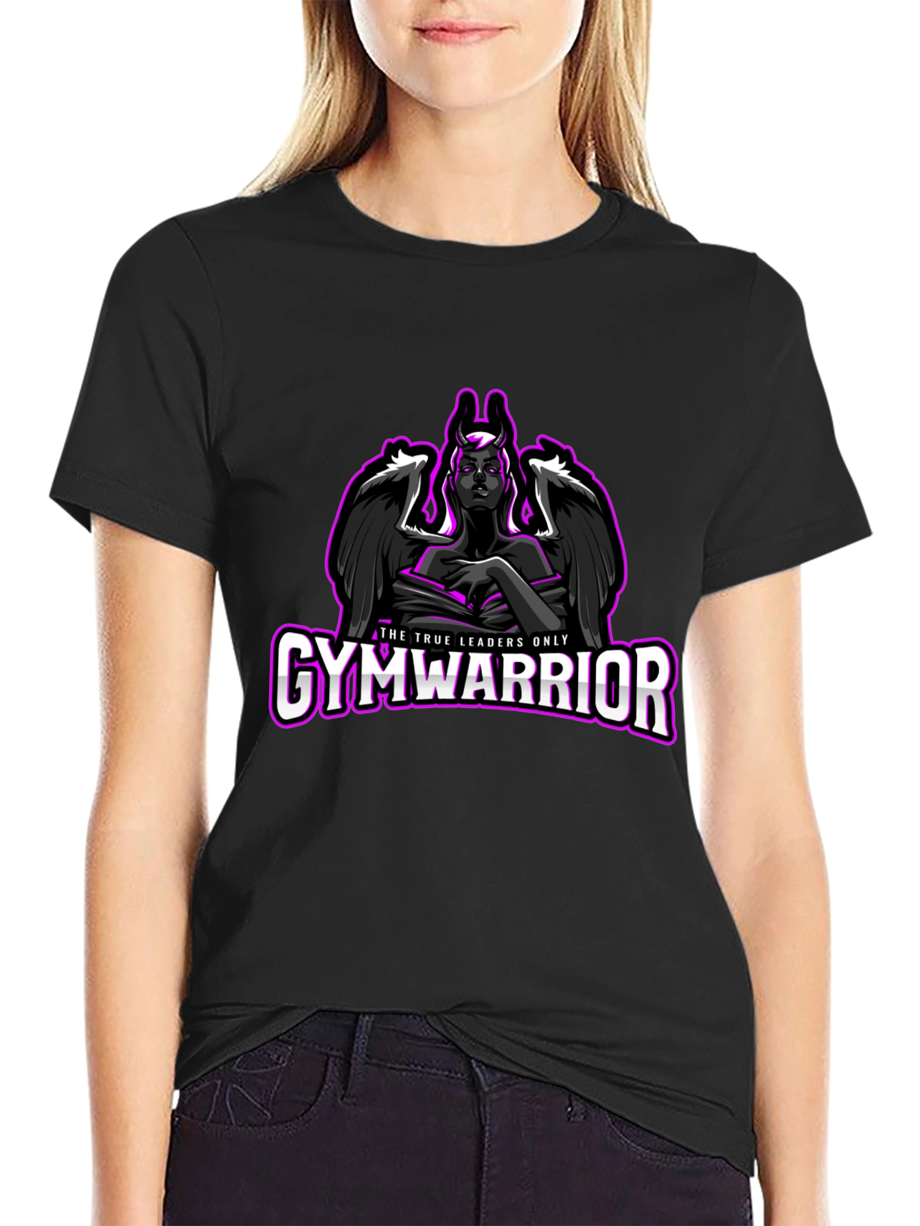 GymWarrior Black T-Shirt with Angel Design