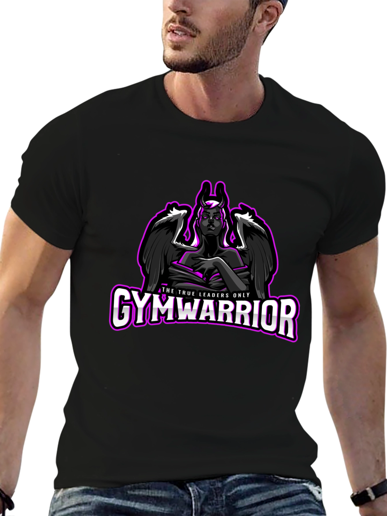 GymWarrior Black T-Shirt with Angel Design