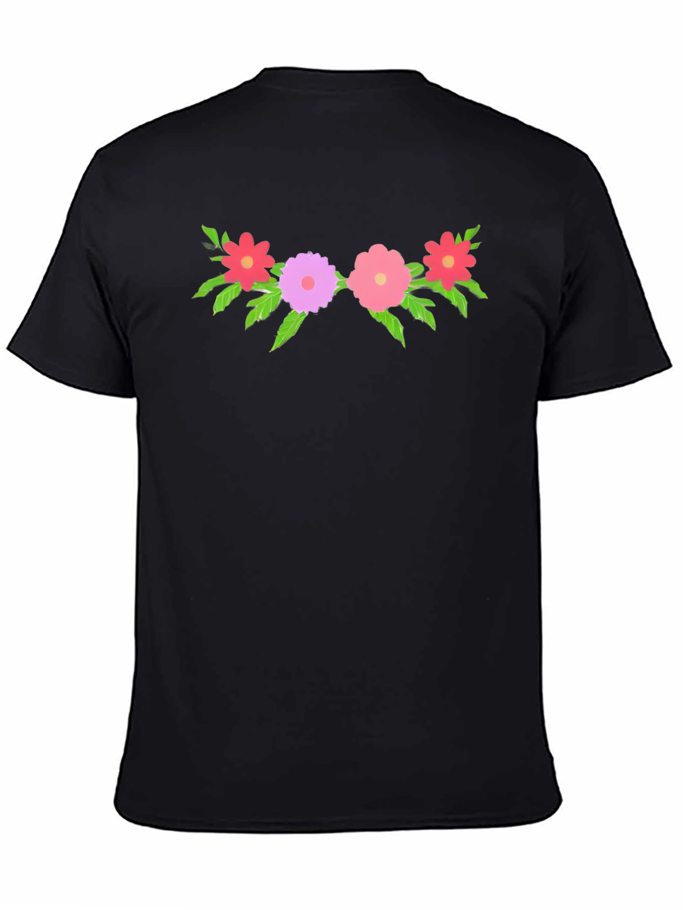 Floral Graphic Tee - Black Crew Neck T-Shirt