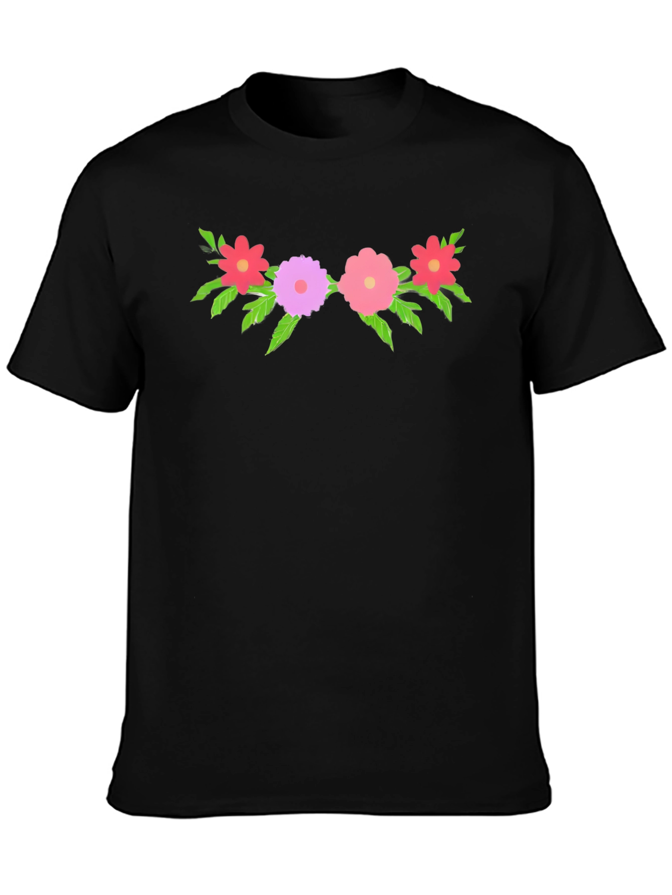 Floral Graphic Tee - Black Crew Neck T-Shirt