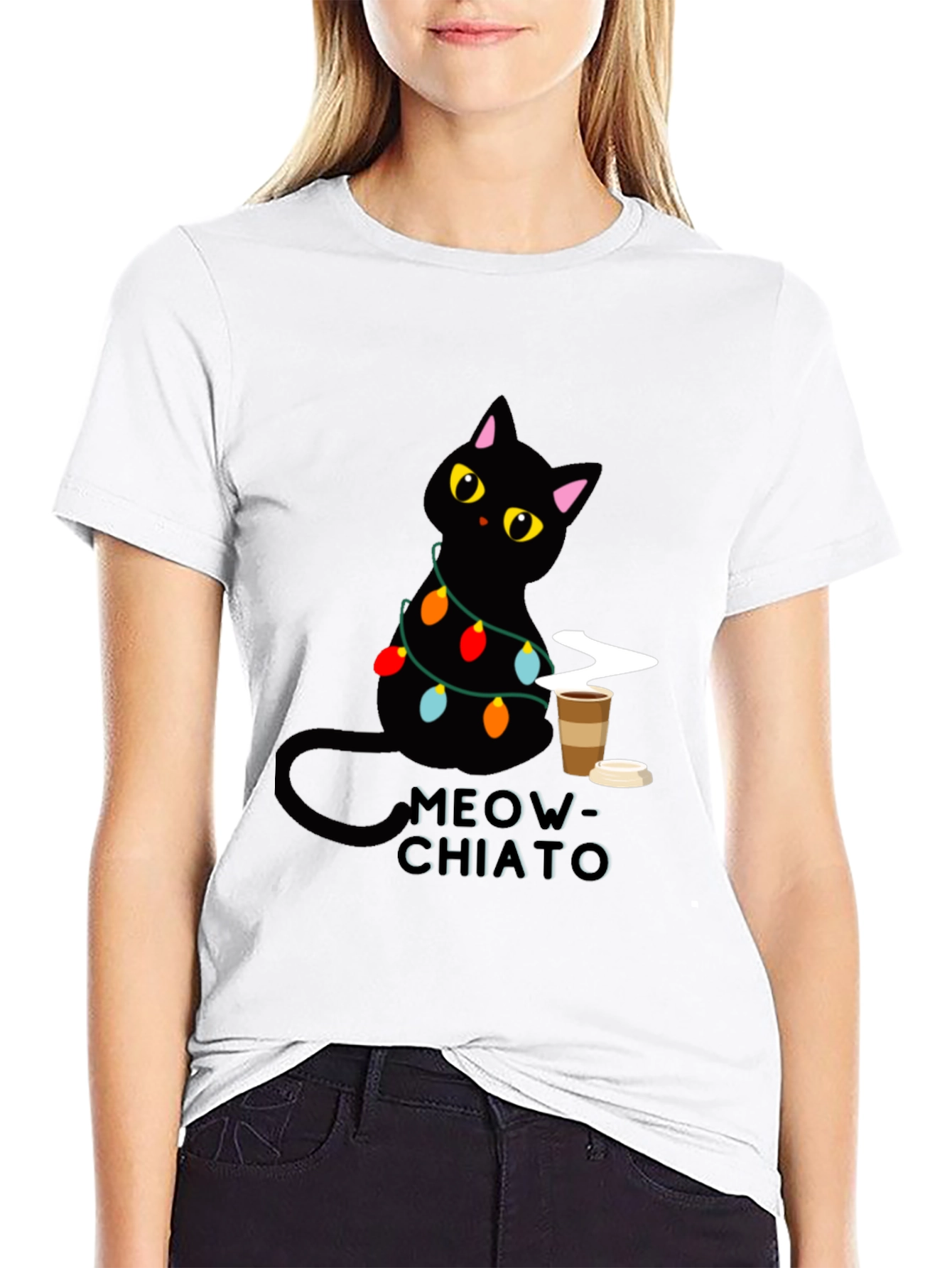 Meow-Chiato Black Cat Coffee T-Shirt