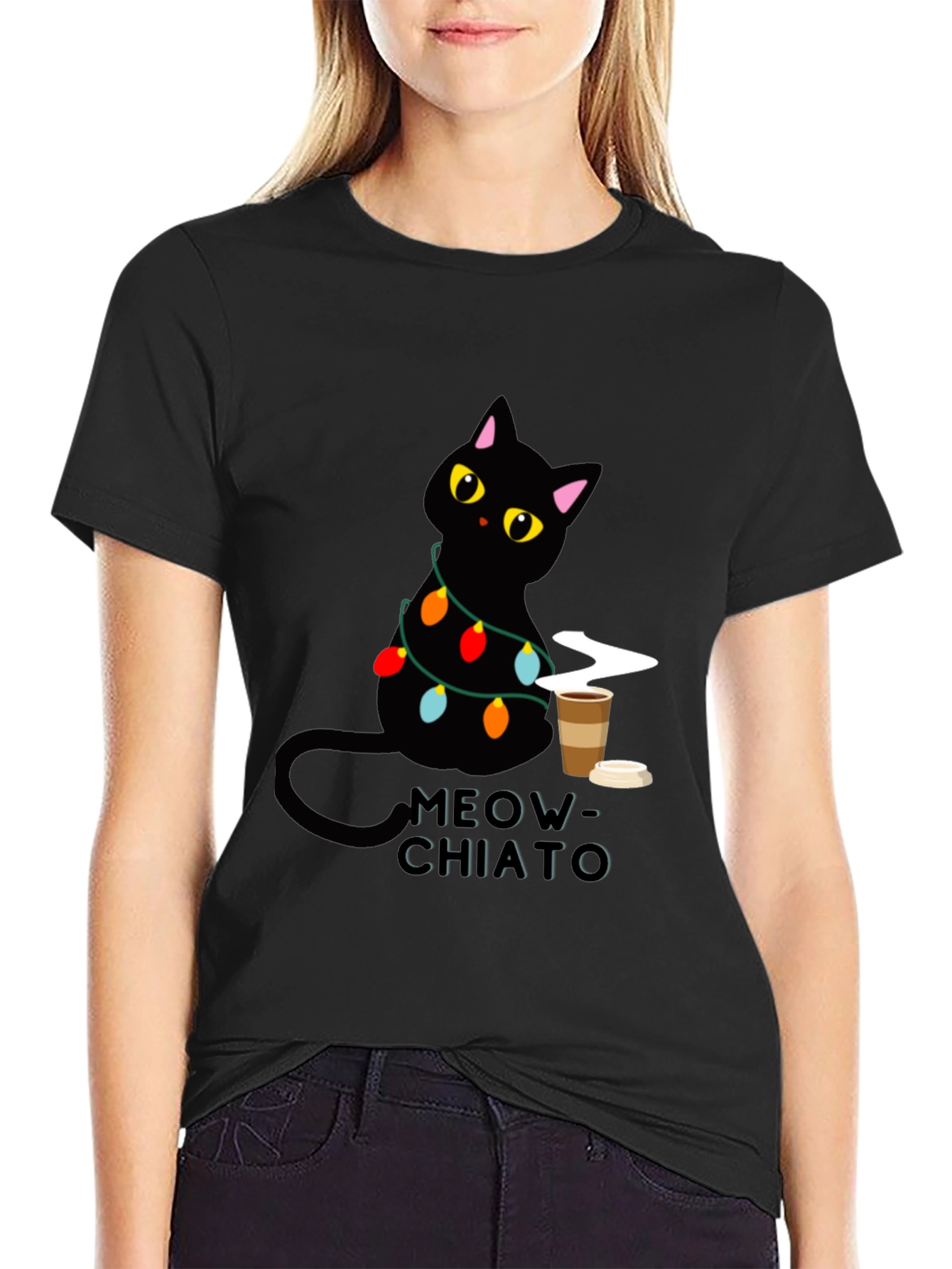 Meow-Chiato Black Cat Coffee T-Shirt