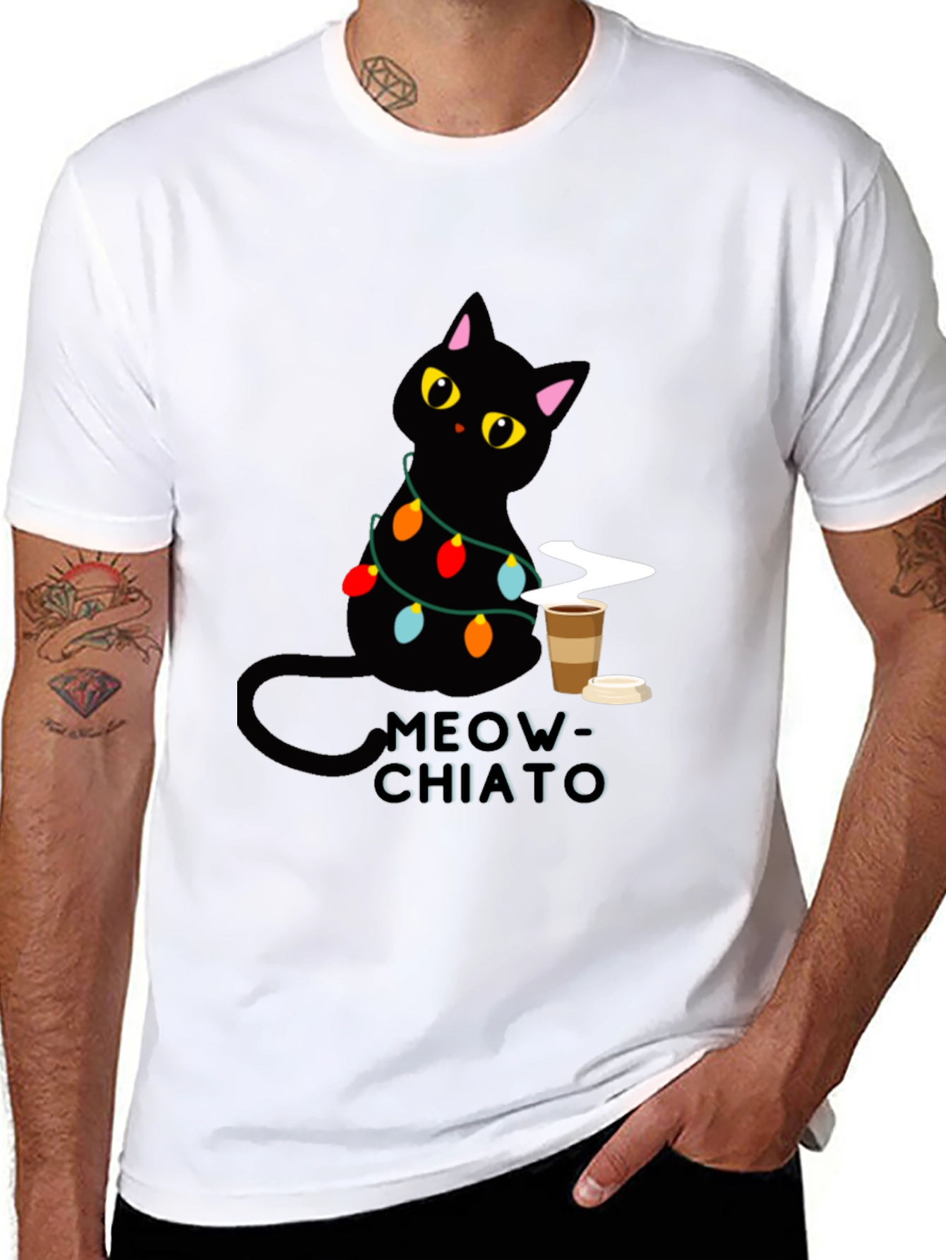 Meow-Chiato Black Cat Coffee T-Shirt