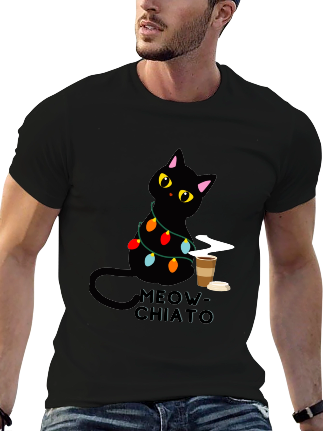 Meow-Chiato Black Cat Coffee T-Shirt