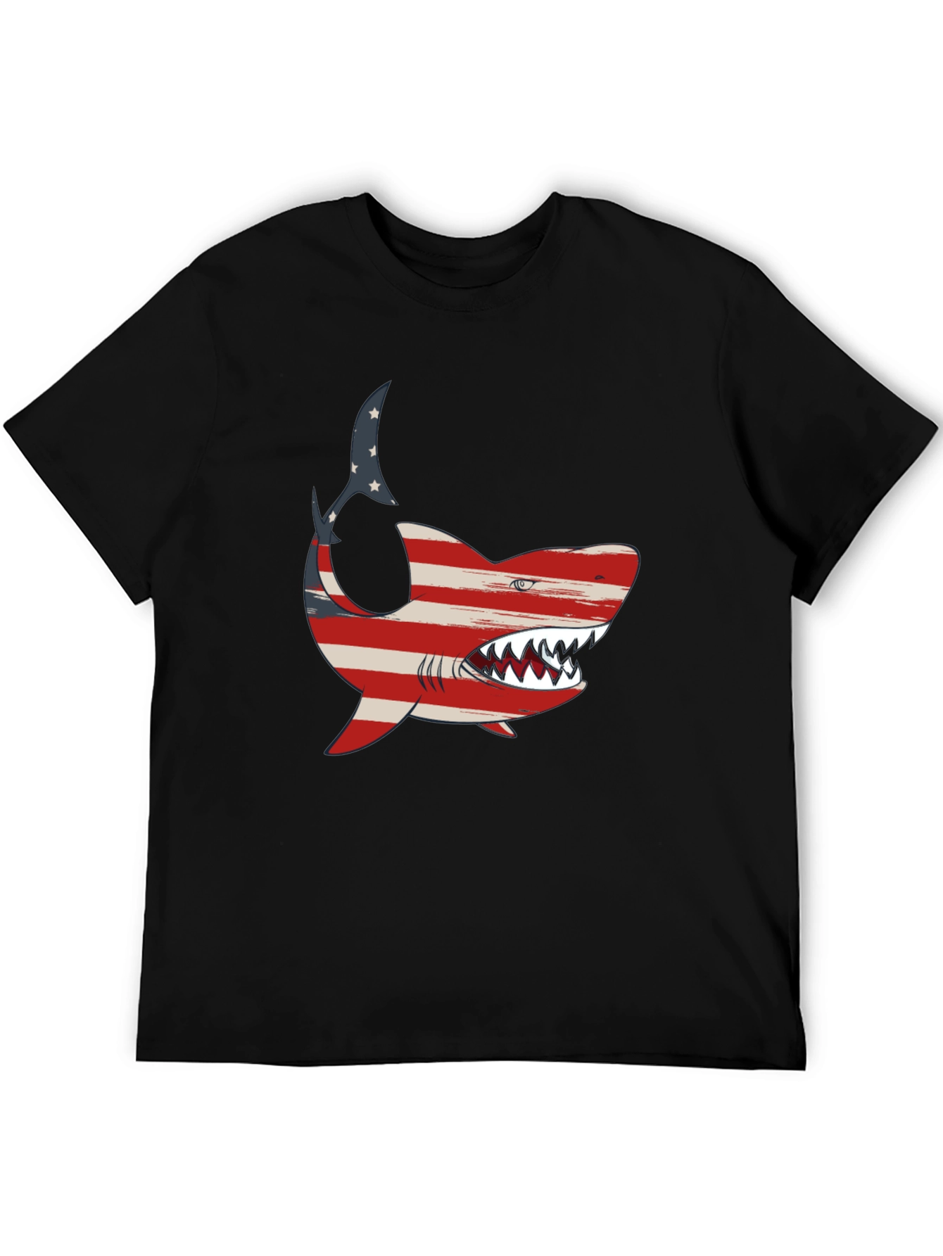Patriotic Shark Graphic Tee - USA Flag Shark T-Shirt