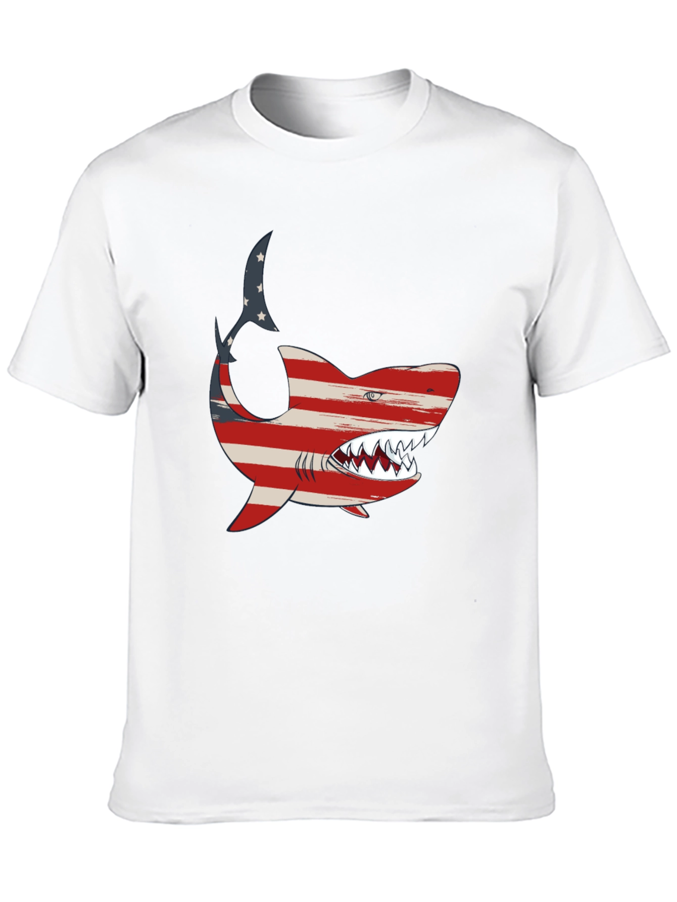 Patriotic Shark Graphic Tee - USA Flag Shark T-Shirt