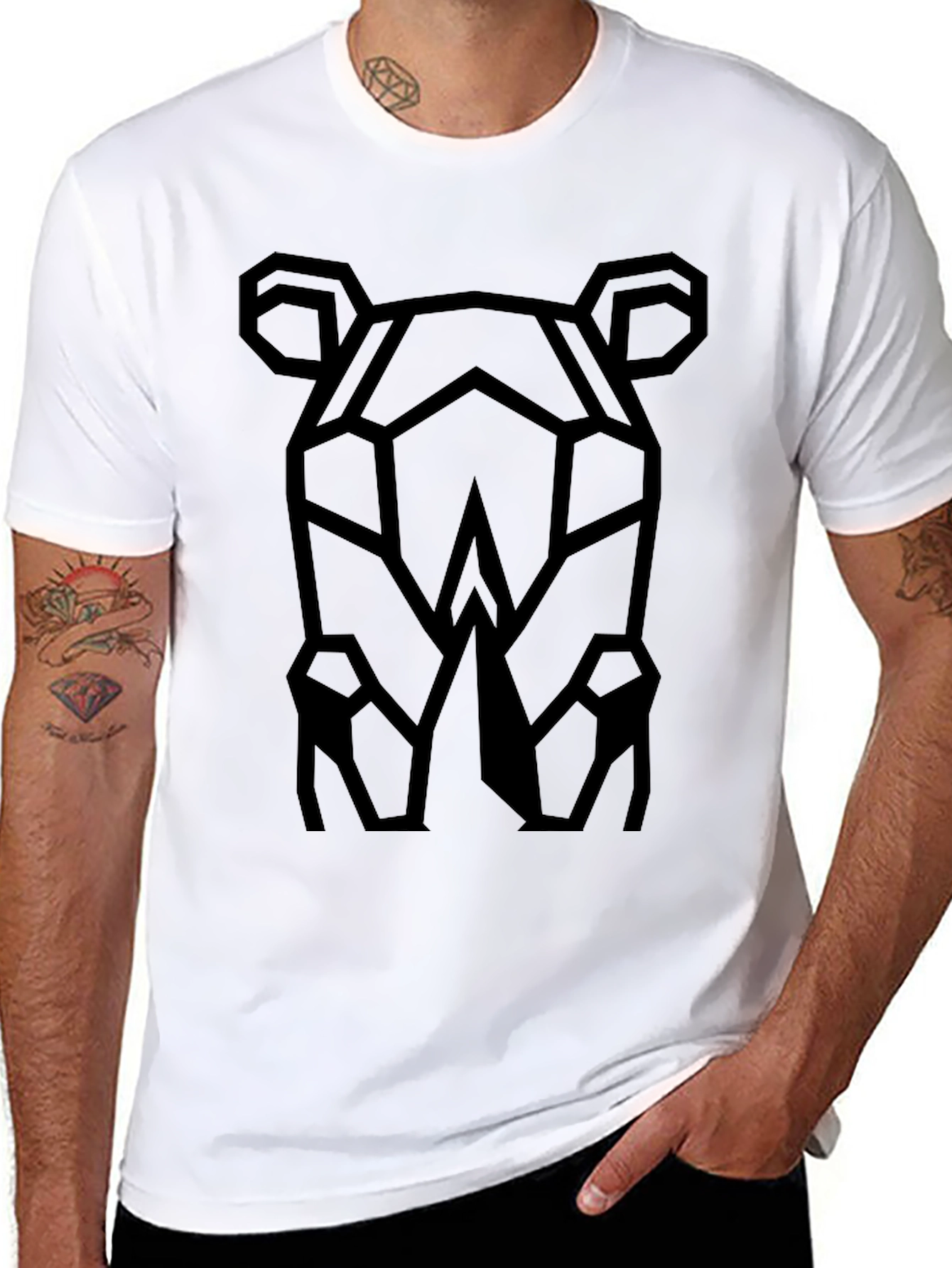 Geometric Rhino Graphic Tee - Modern Black T-Shirt