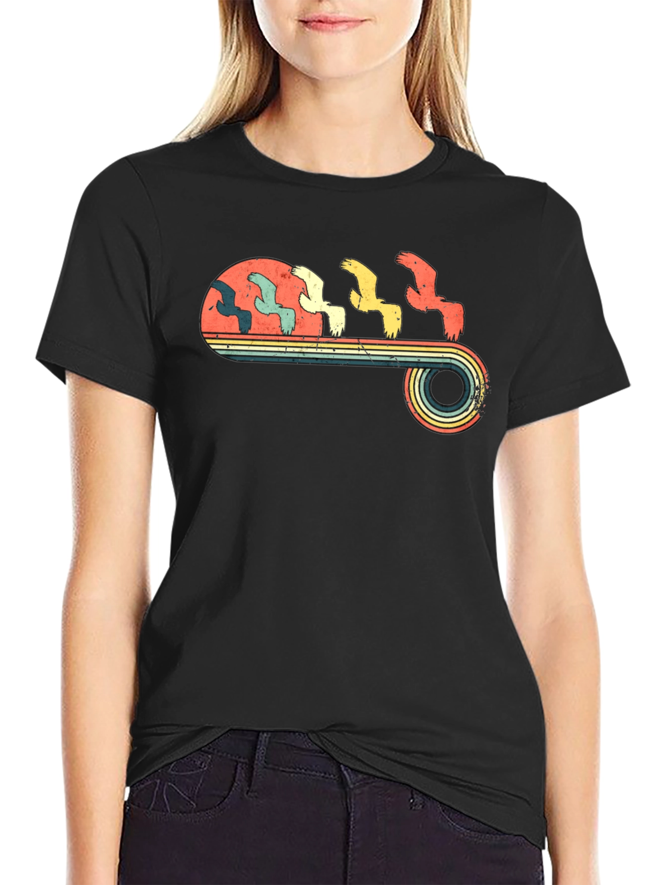Retro Birds Graphic Tee - Black T-Shirt