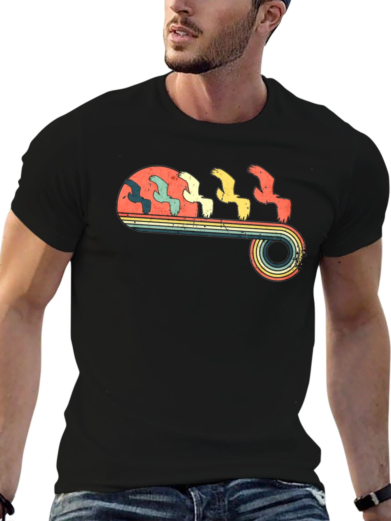 Retro Birds Graphic Tee - Black T-Shirt