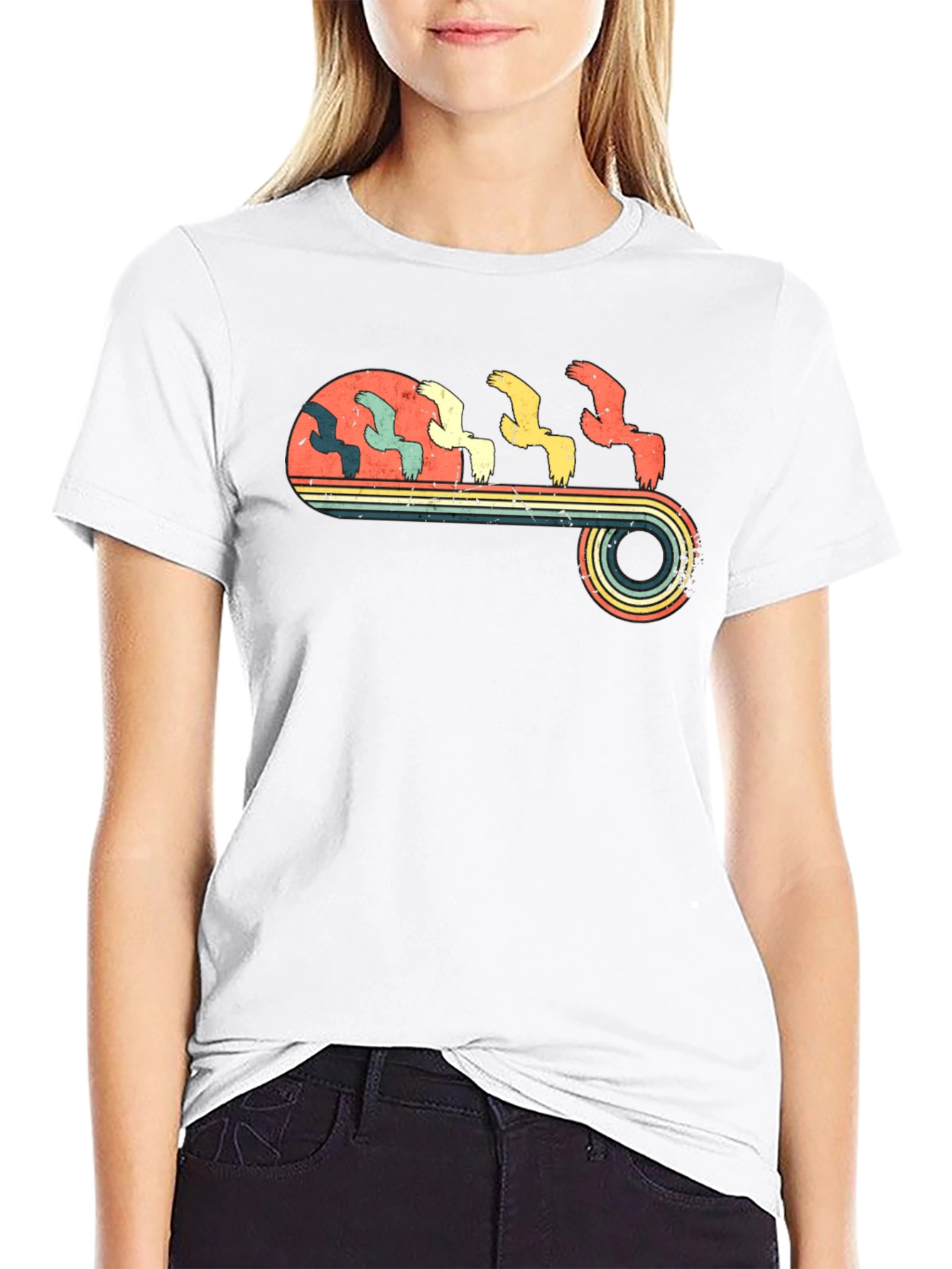 Retro Birds Graphic Tee - Black T-Shirt