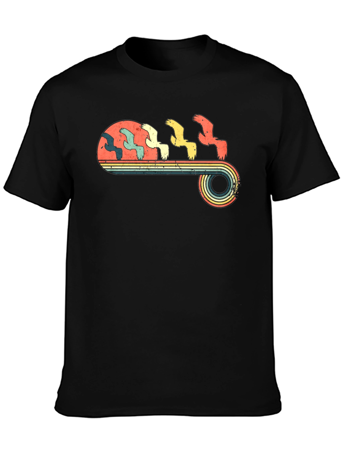 Retro Birds Graphic Tee - Black T-Shirt