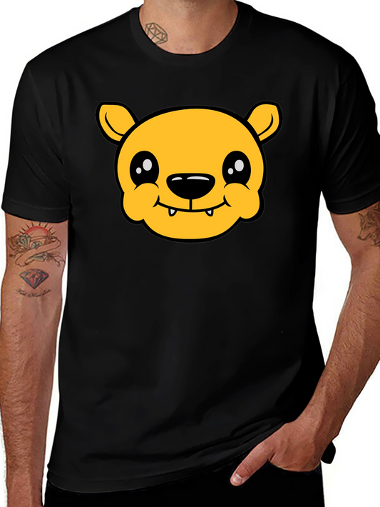 Cute Cartoon Bear Graphic T-Shirt - Black Cotton Tee