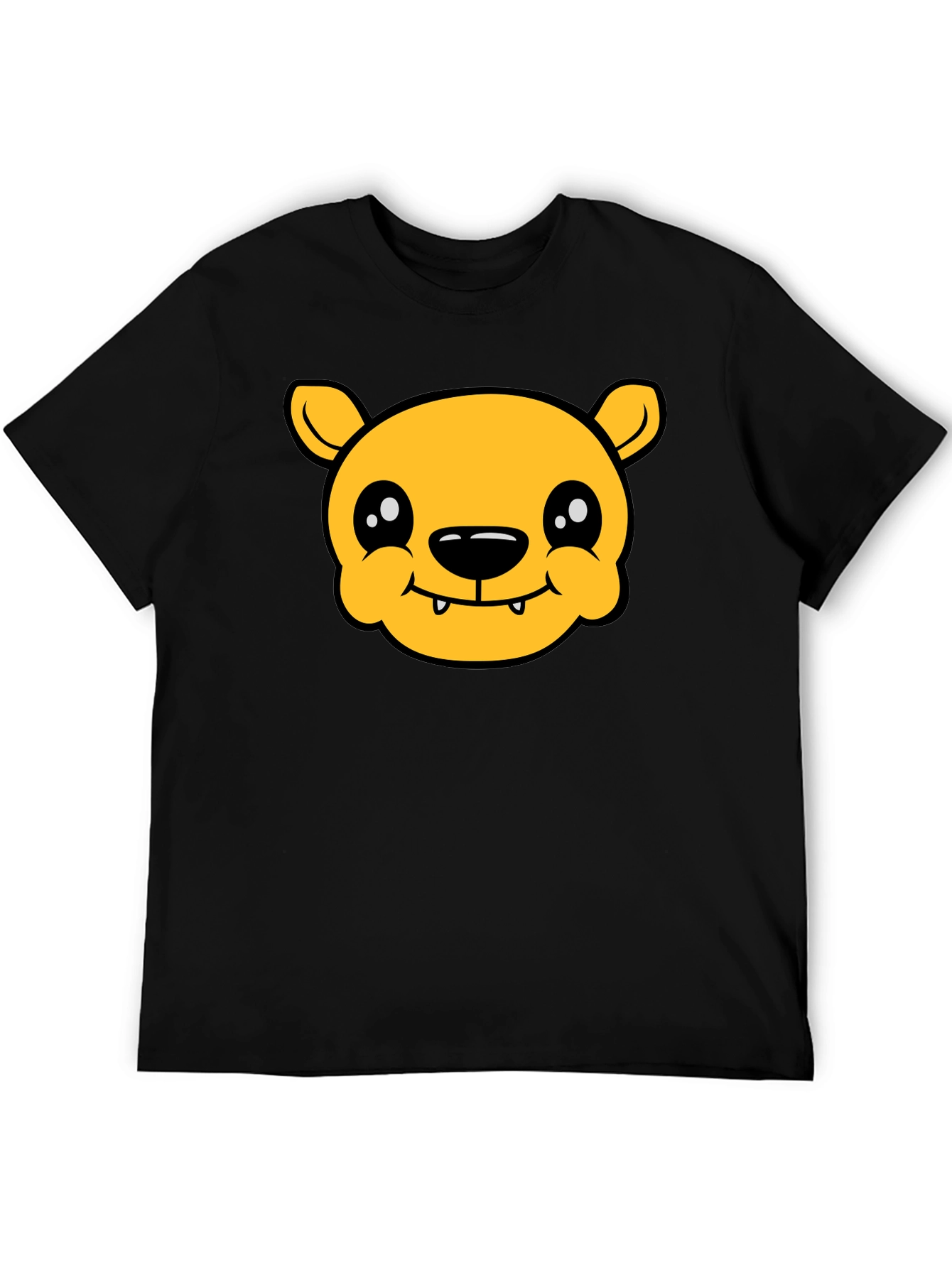 Cute Cartoon Bear Graphic T-Shirt - Black Cotton Tee