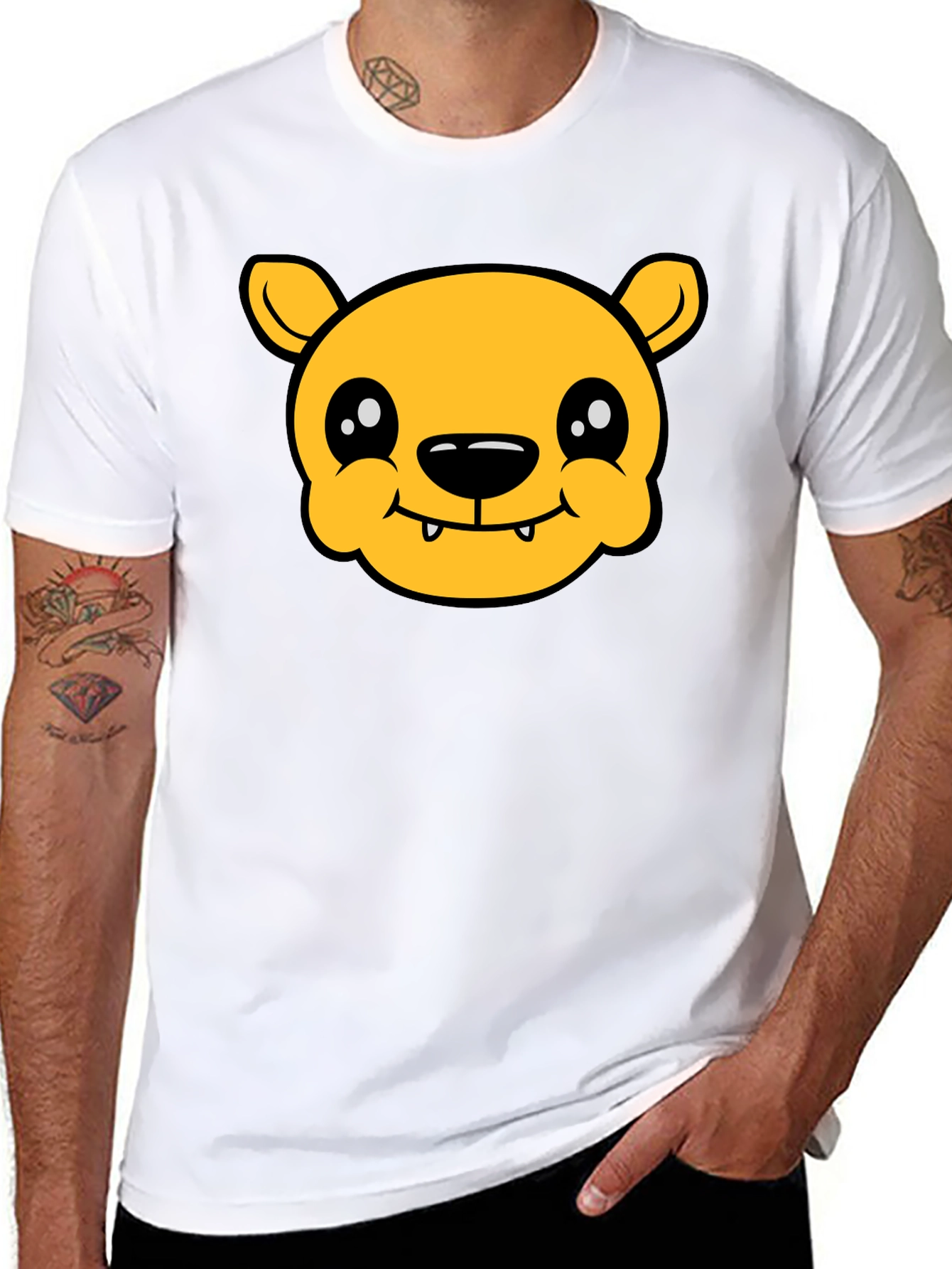 Cute Cartoon Bear Graphic T-Shirt - Black Cotton Tee