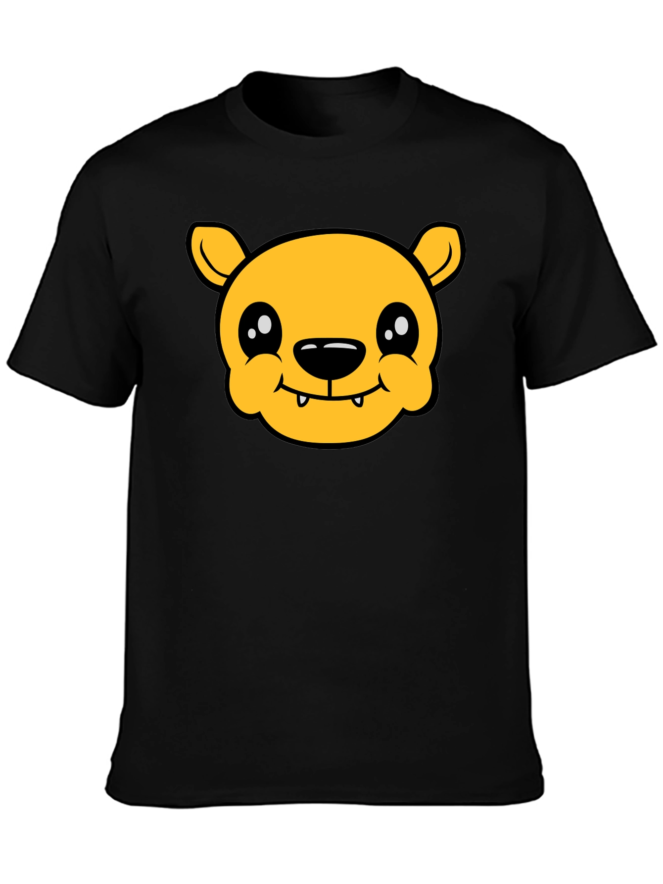 Cute Cartoon Bear Graphic T-Shirt - Black Cotton Tee