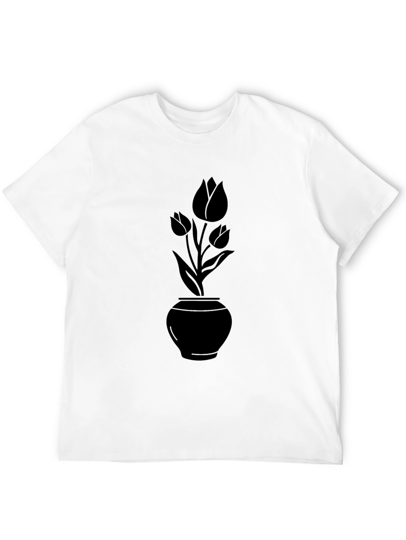 Black Floral Vase T-Shirt - Elegant Casual Wear