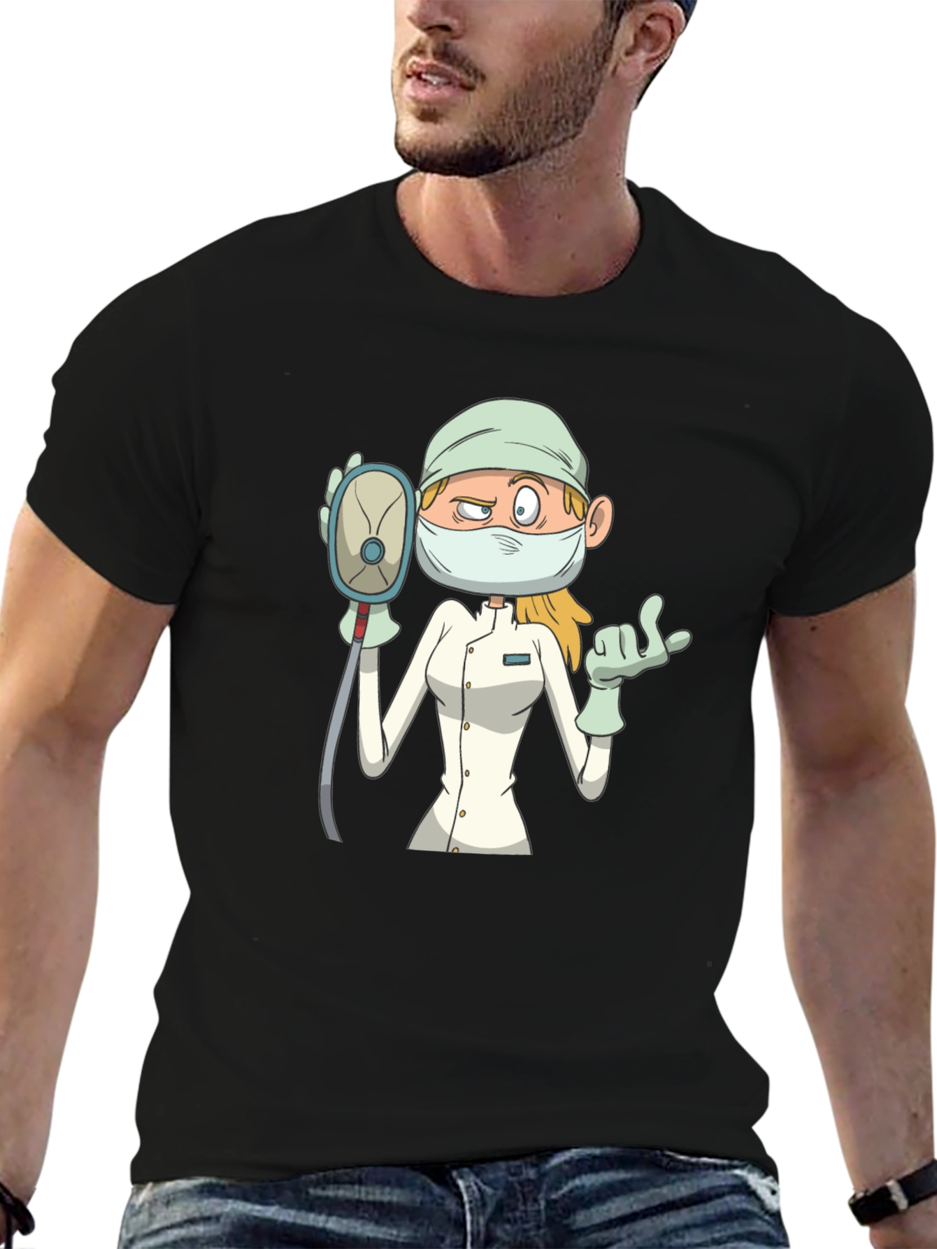Cartoon Nurse T-Shirt - Unisex Black Tee