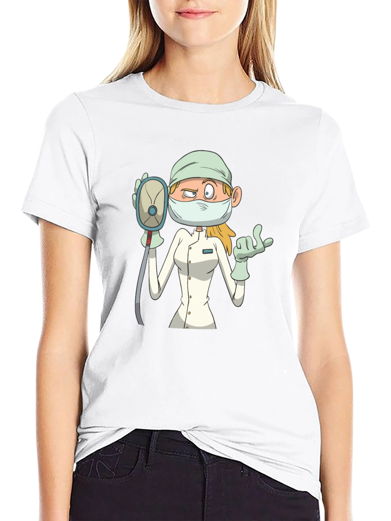 Cartoon Nurse T-Shirt - Unisex Black Tee