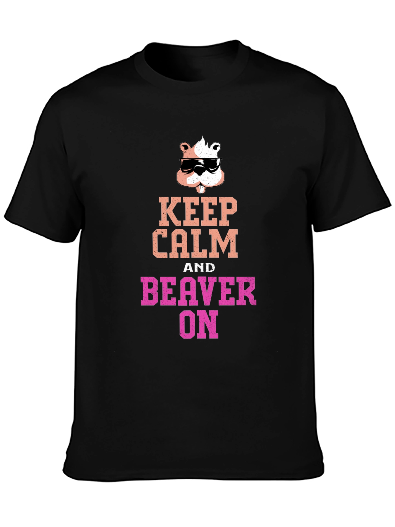 Keep Calm and Beaver On Black T-Shirt