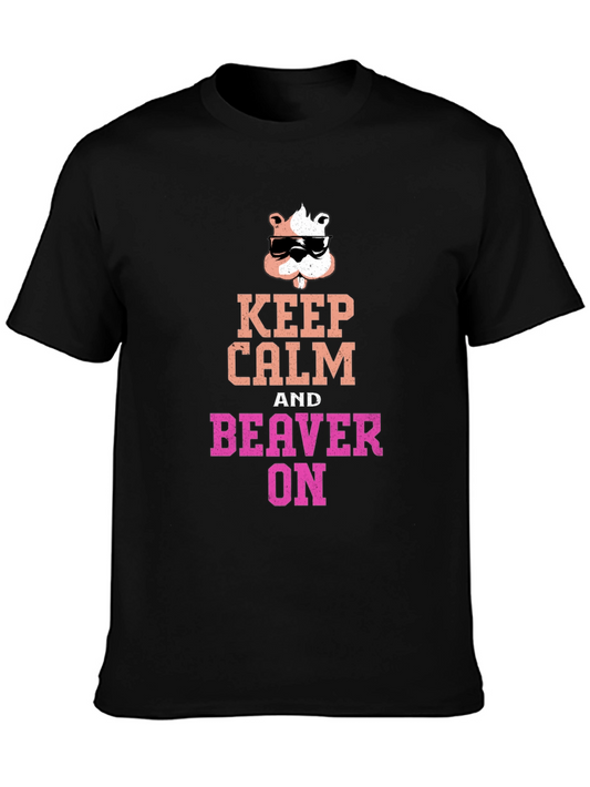 Keep Calm and Beaver On Black T-Shirt