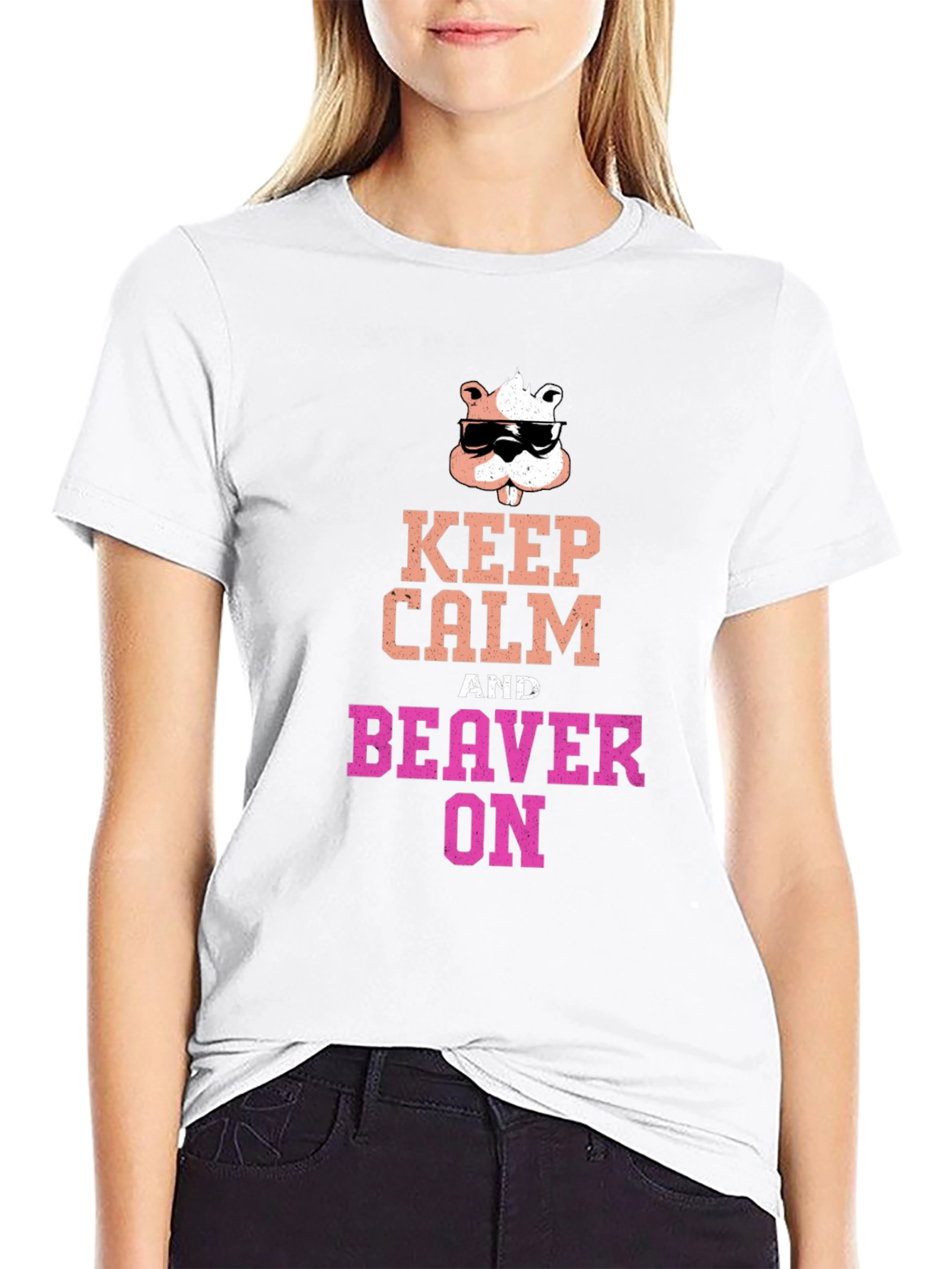 Keep Calm and Beaver On Black T-Shirt
