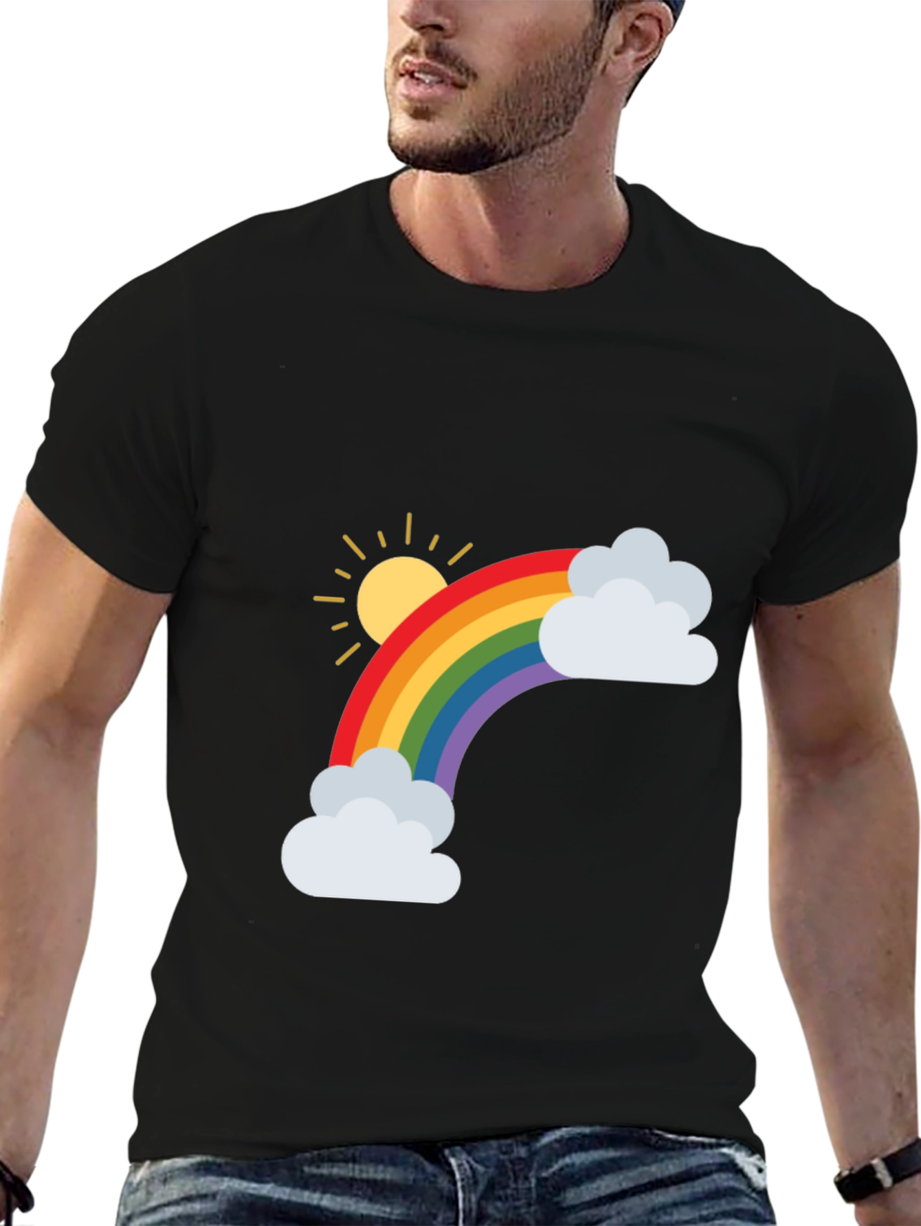 Rainbow Graphic Tee - Black Cotton Blend Shirt
