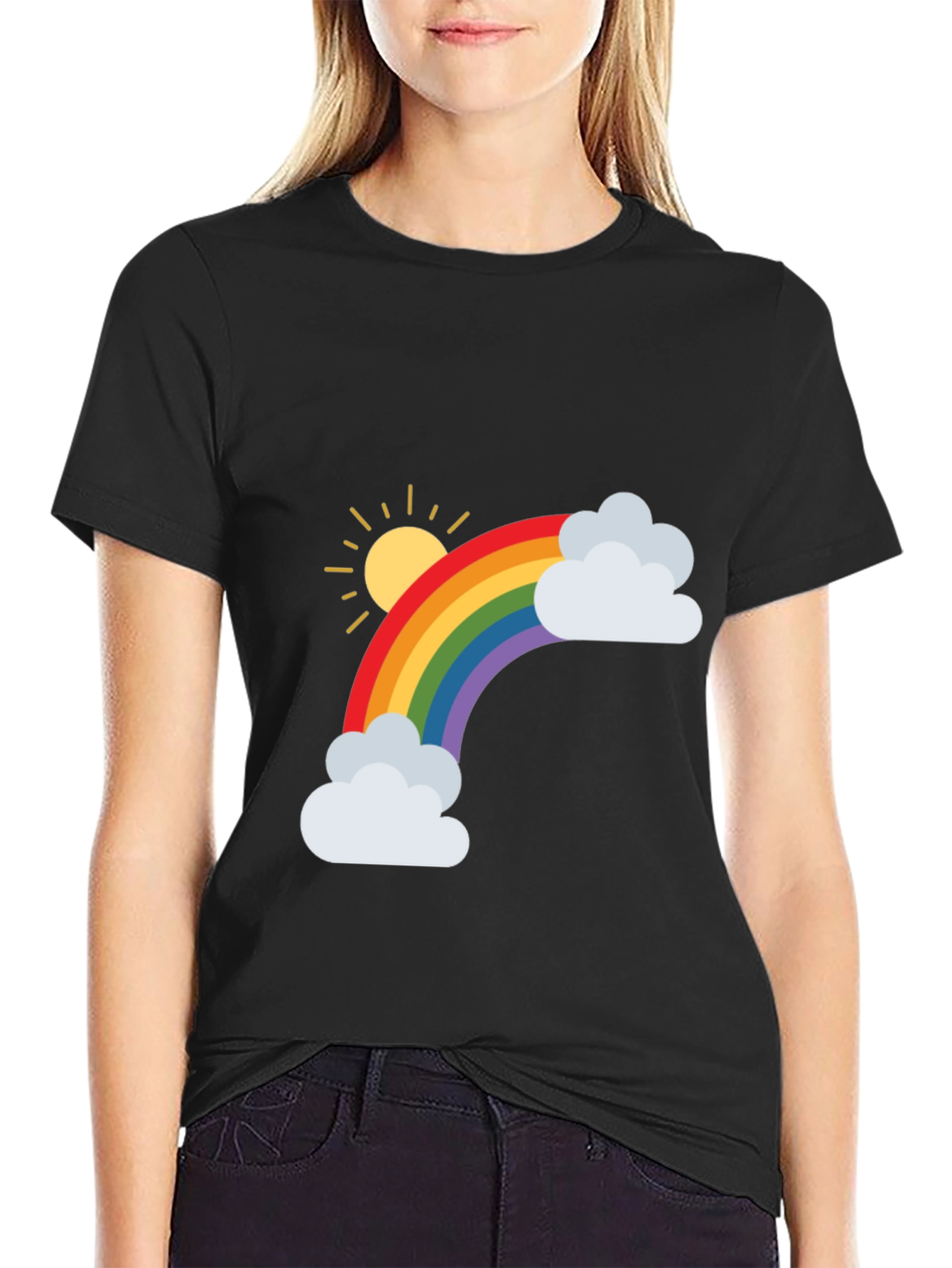 Rainbow Graphic Tee - Black Cotton Blend Shirt