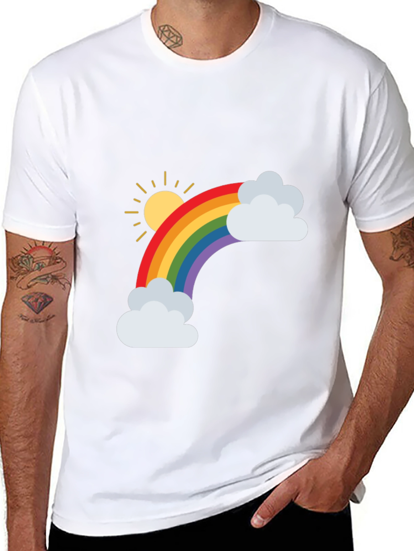 Rainbow Graphic Tee - Black Cotton Blend Shirt