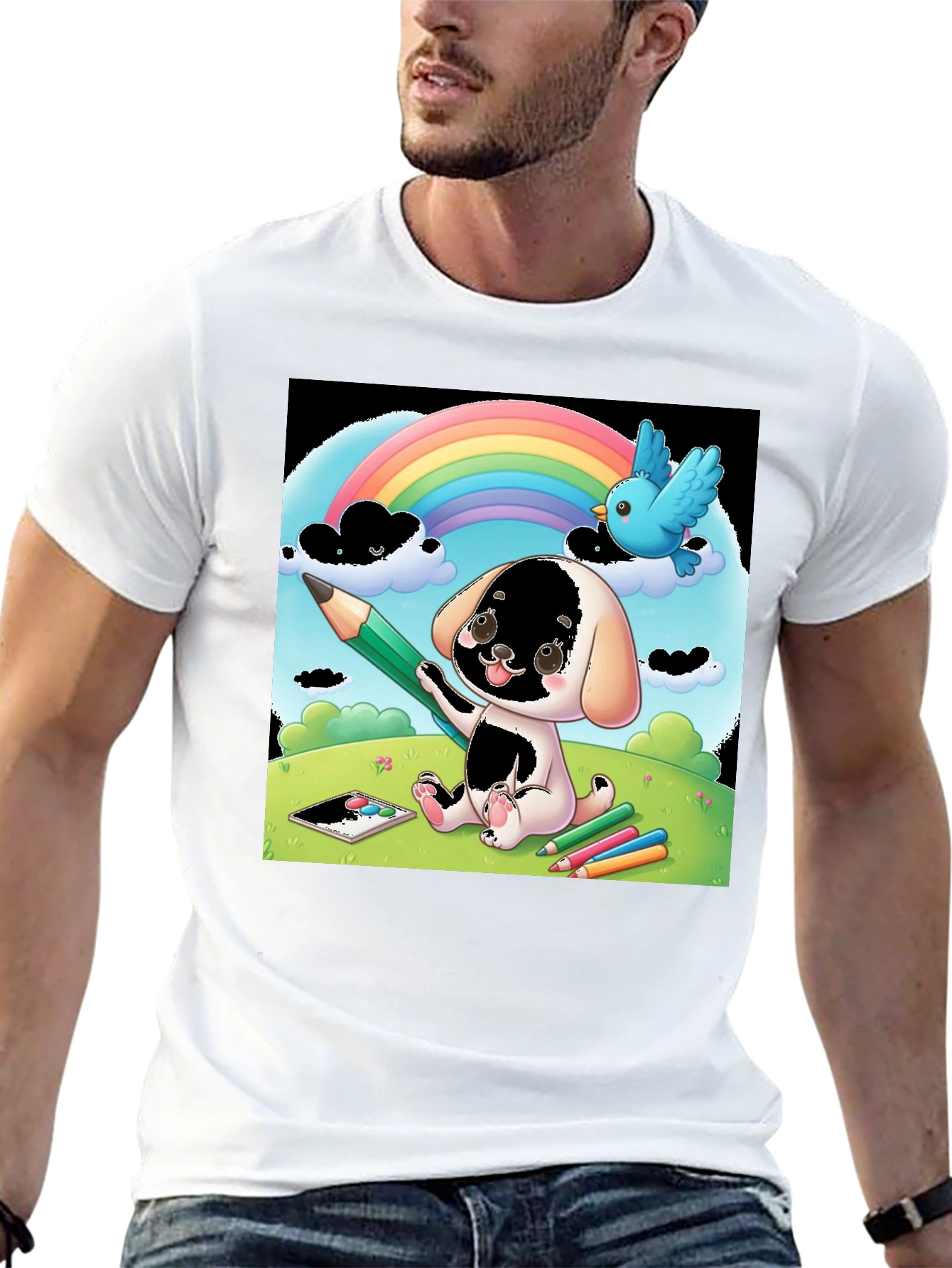 Cartoon Puppy Rainbow T-Shirt