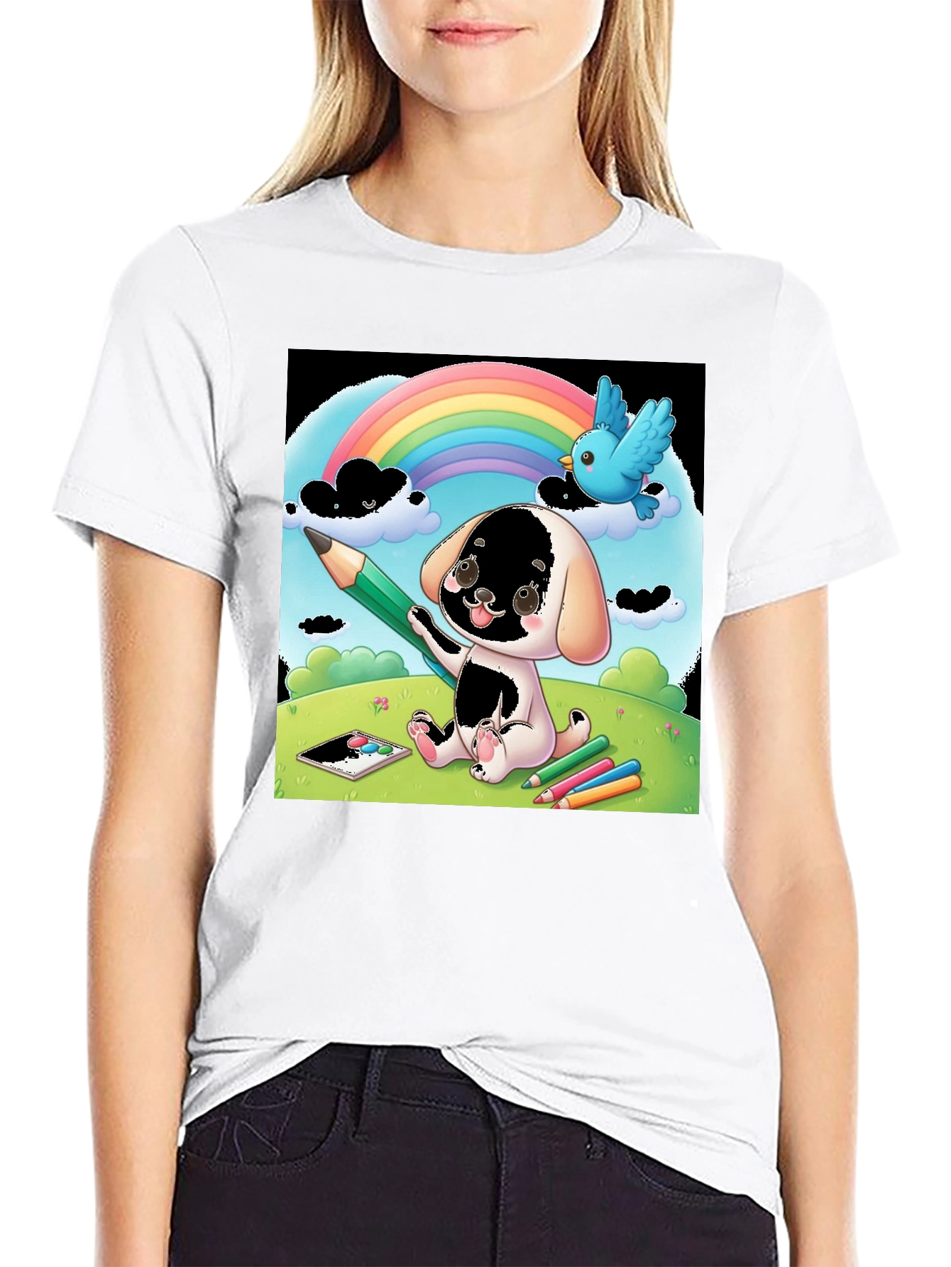 Cartoon Puppy Rainbow T-Shirt