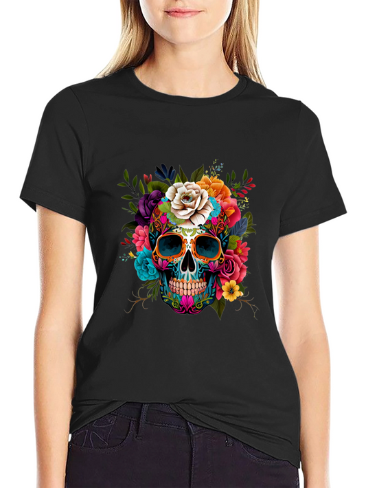 Floral Sugar Skull Graphic T-Shirt - Day of the Dead