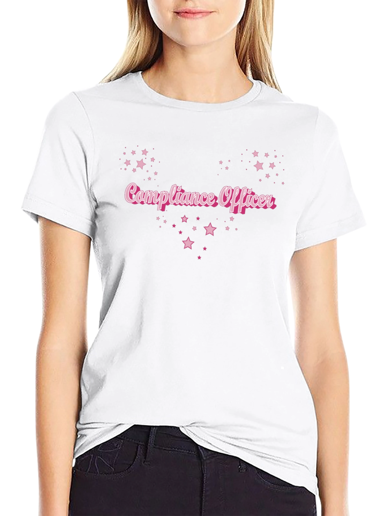 Compliance Officer Pink Star Black T-Shirt