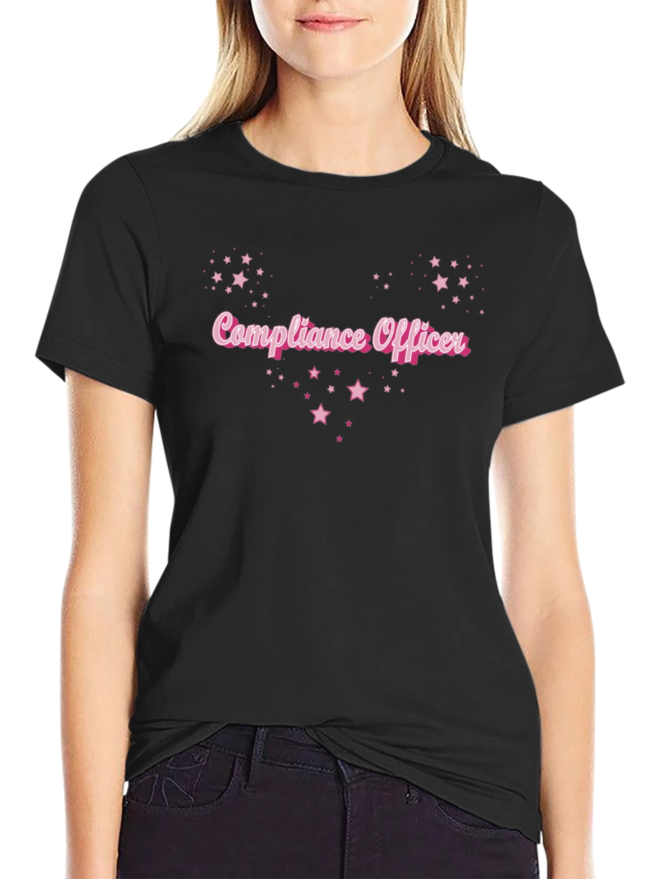 Compliance Officer Pink Star Black T-Shirt