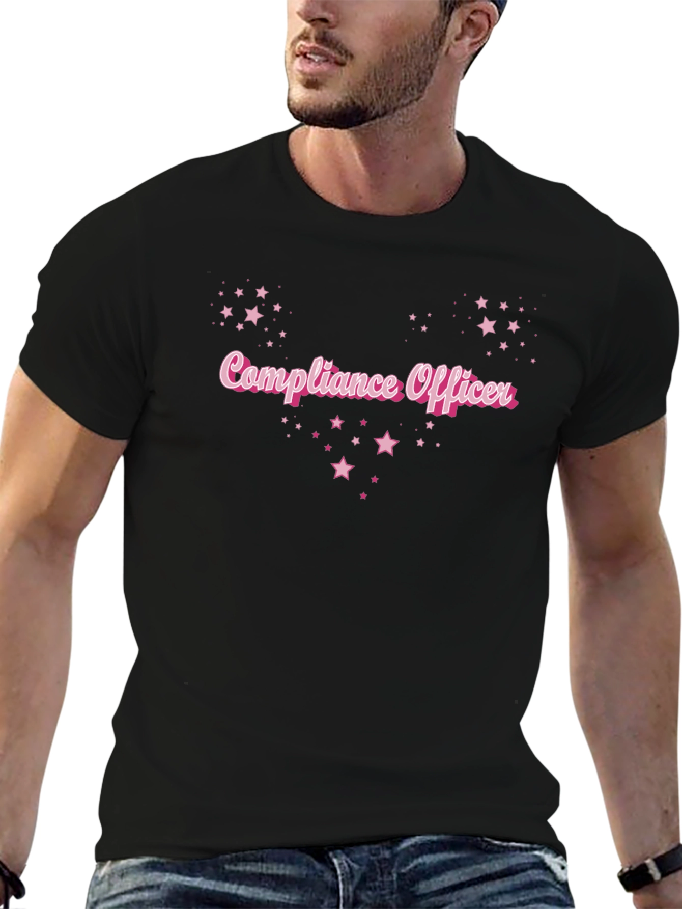 Compliance Officer Pink Star Black T-Shirt