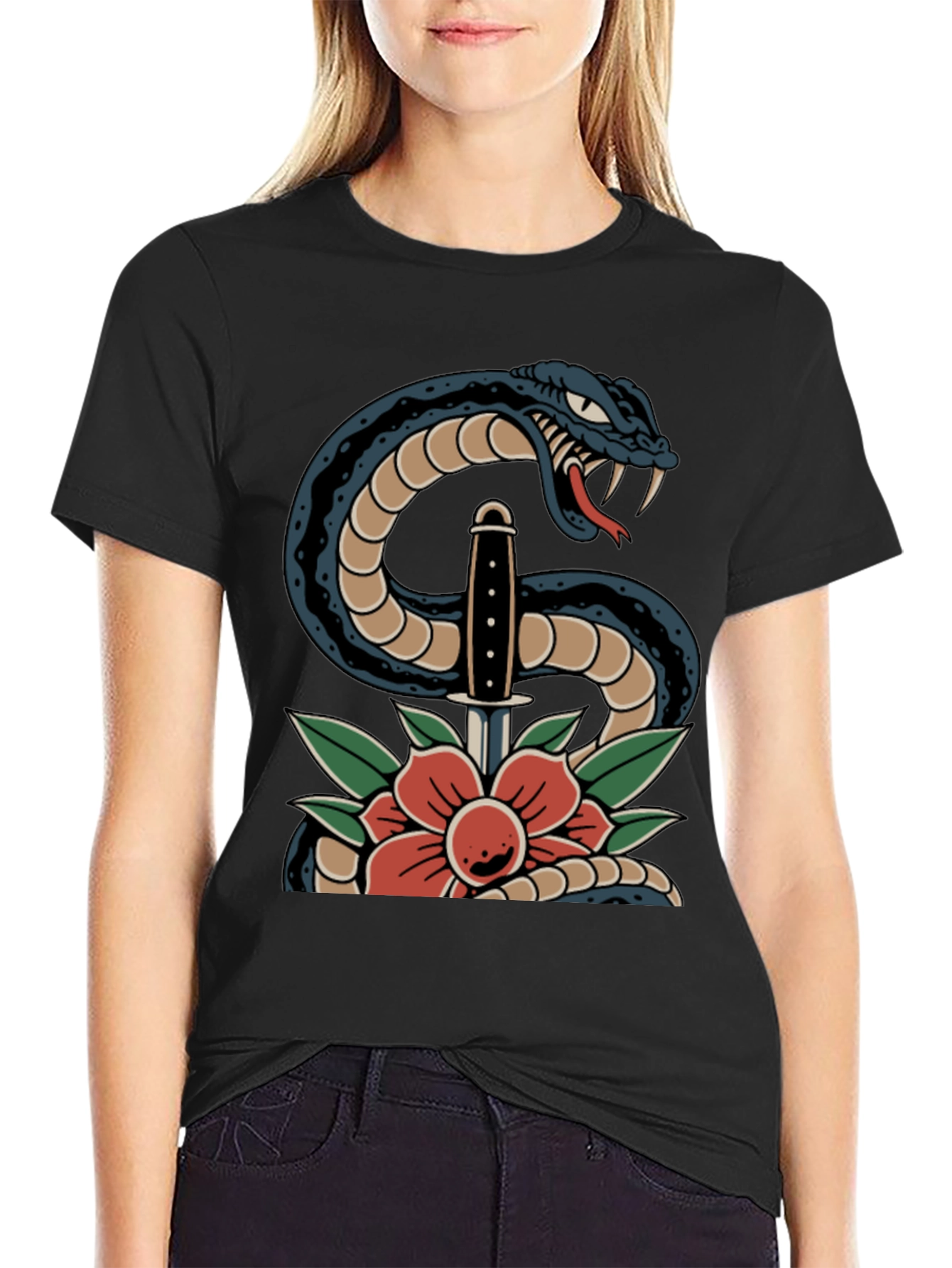 Snake & Dagger Graphic Tee - Black T-Shirt