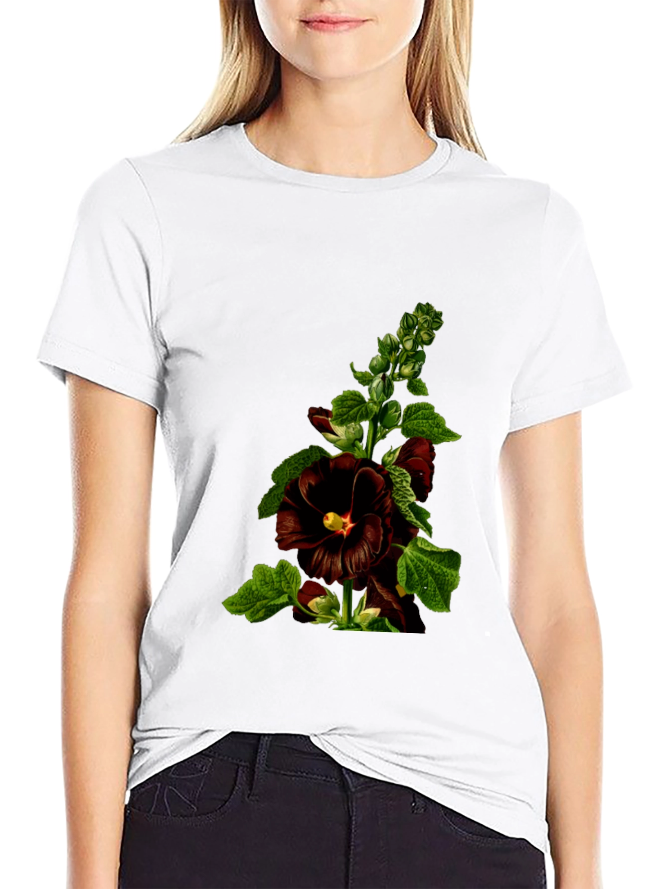 Floral Black T-Shirt - Unique Botanical Design