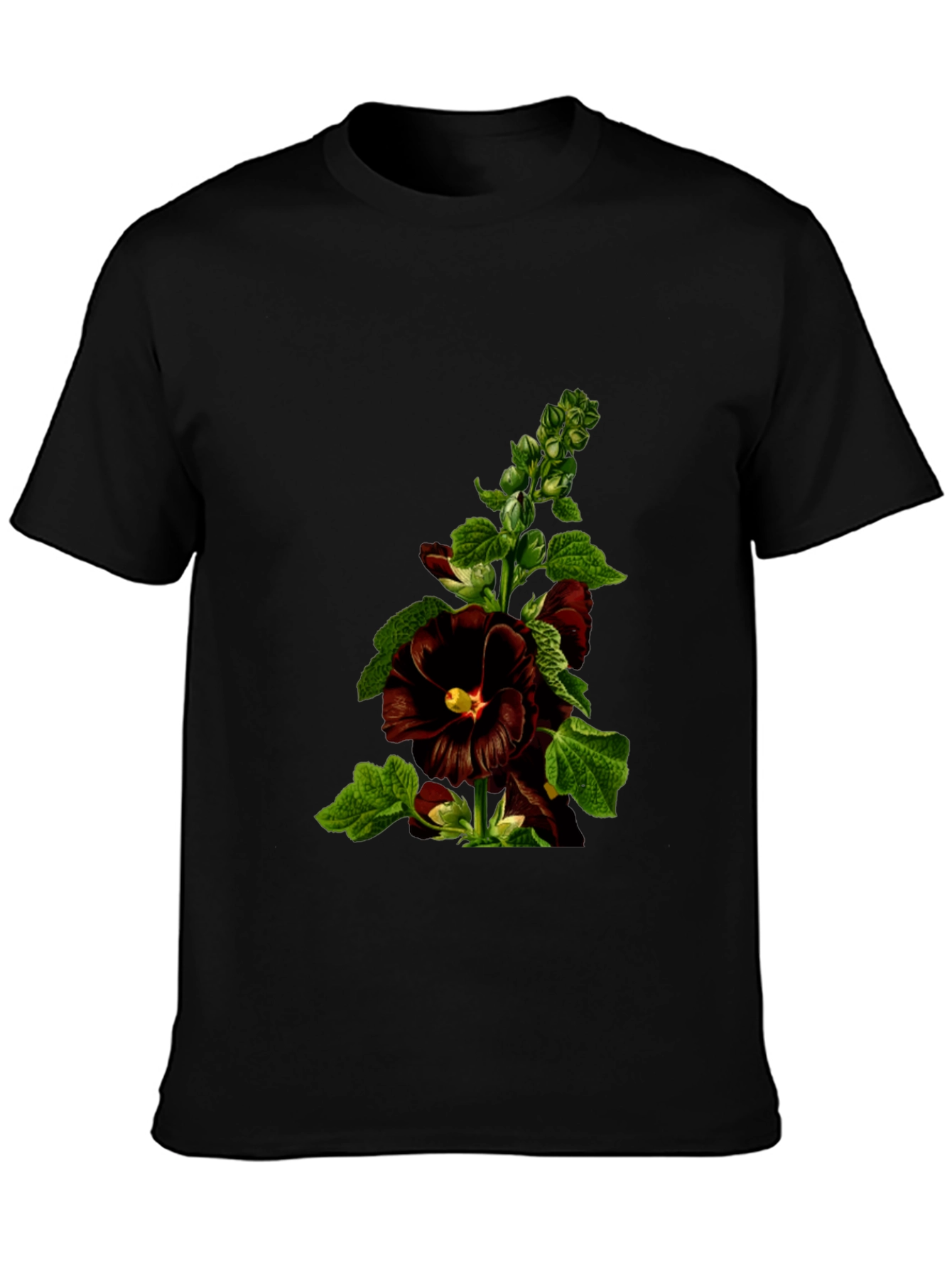 Floral Black T-Shirt - Unique Botanical Design