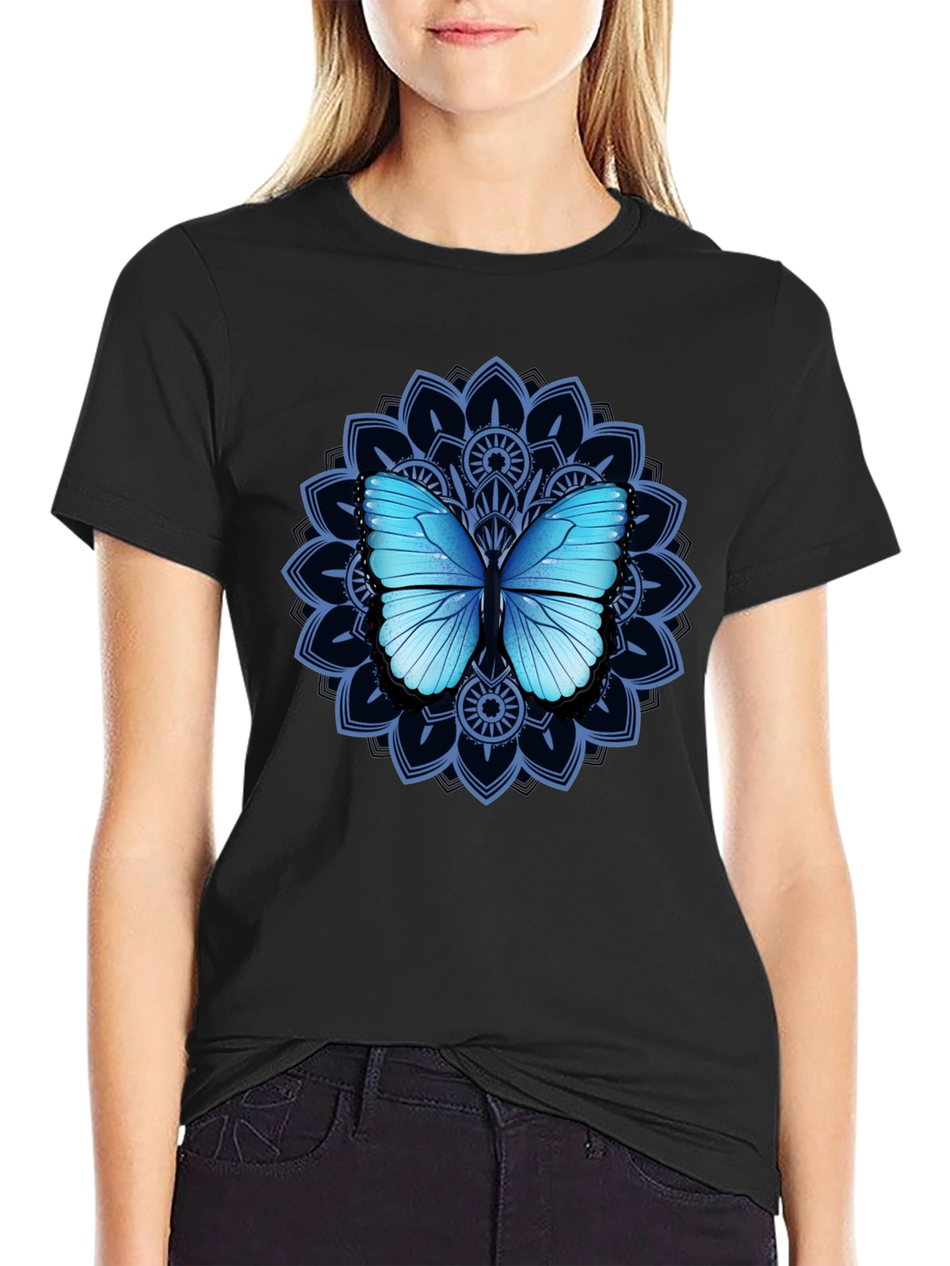 Butterfly Mandala Graphic Tee - Elegant Design